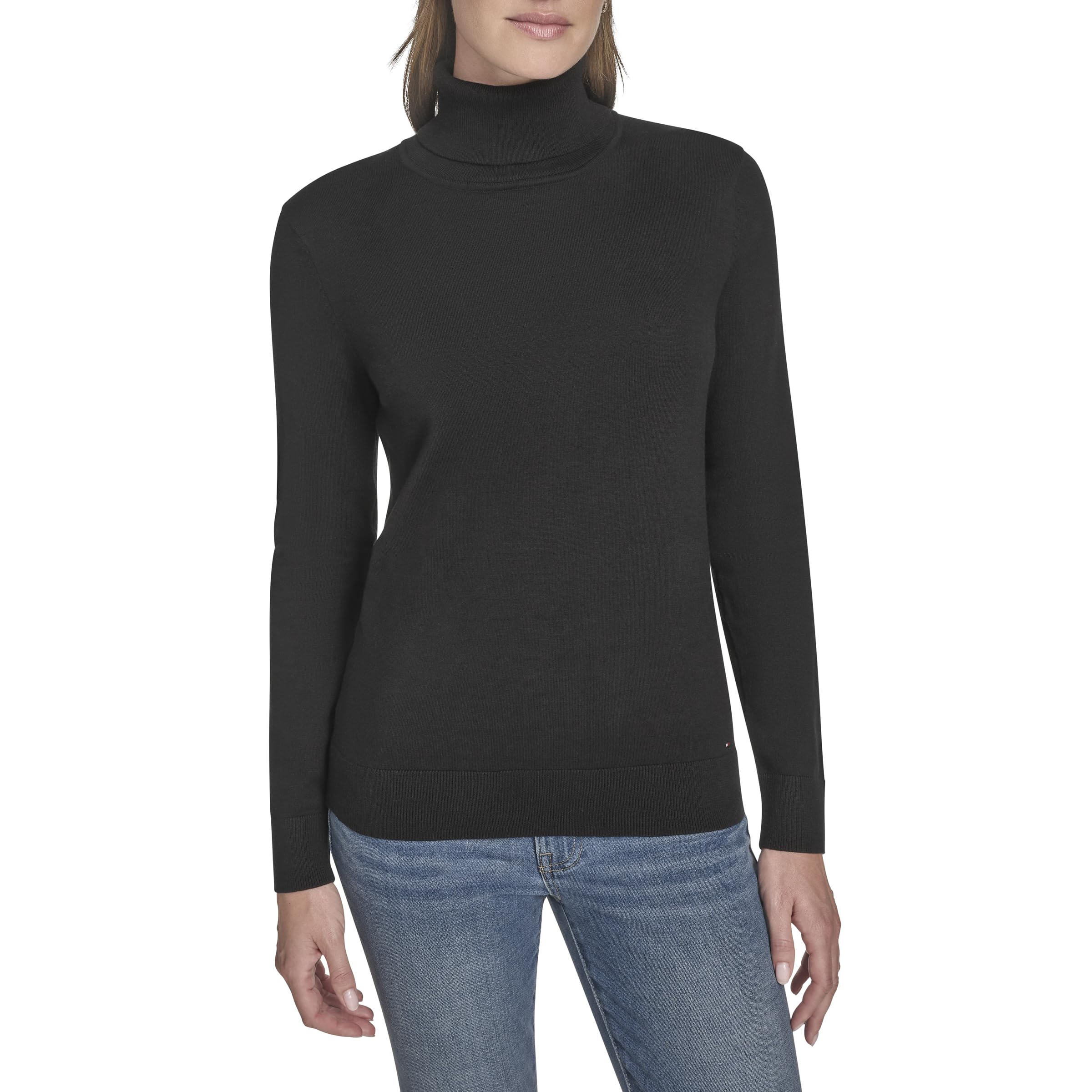 Tommy Hilfiger Womens Cotton Lightweight Turtleneck Sweater, Black, Small