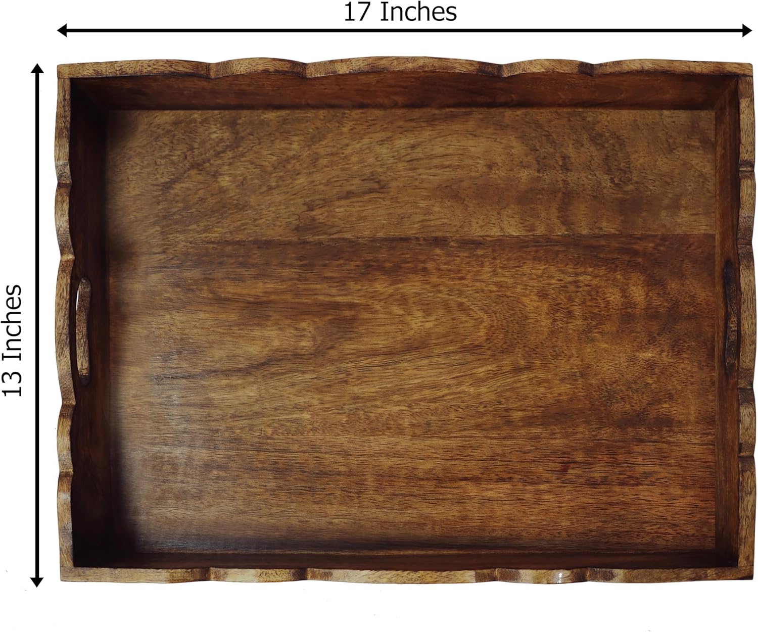 Hand Carved Wooden Serving Tray - Decorative Breakfast Tray with Handles - Rustic Wooden Food Tray with Intricate Detail - Unique Furnishing Accent - Natural Finish - 17 x 13 x 2.5 Inch - COTTON CRAFT - Image 2
