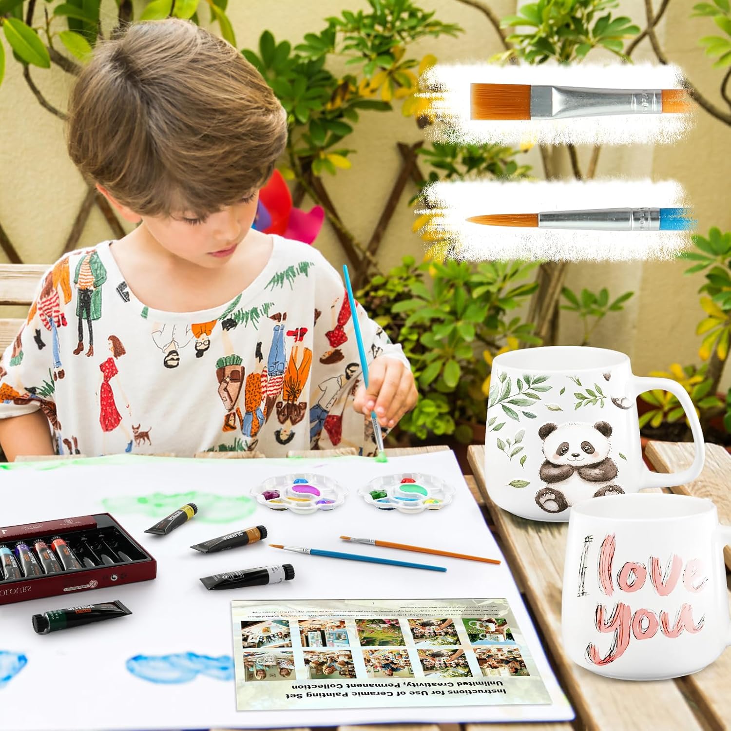 SEOLENZW Ceramic Painting Kit - 2 Mug DIY Set for Couples & Friends. Paint Your Own Mug Kit with Professional Brushes, Acrylic Paints & Palettes. Creative Gift for Adults（Warm Cup） - Image 4