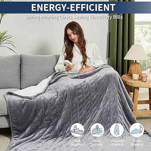 Miniatura 7 de Manta eléctrica con calefacción, manta eléctrica de 72 x 84 pulgadas para cama, manta térmica con 5 niveles de calefacción y apagado automático de 4