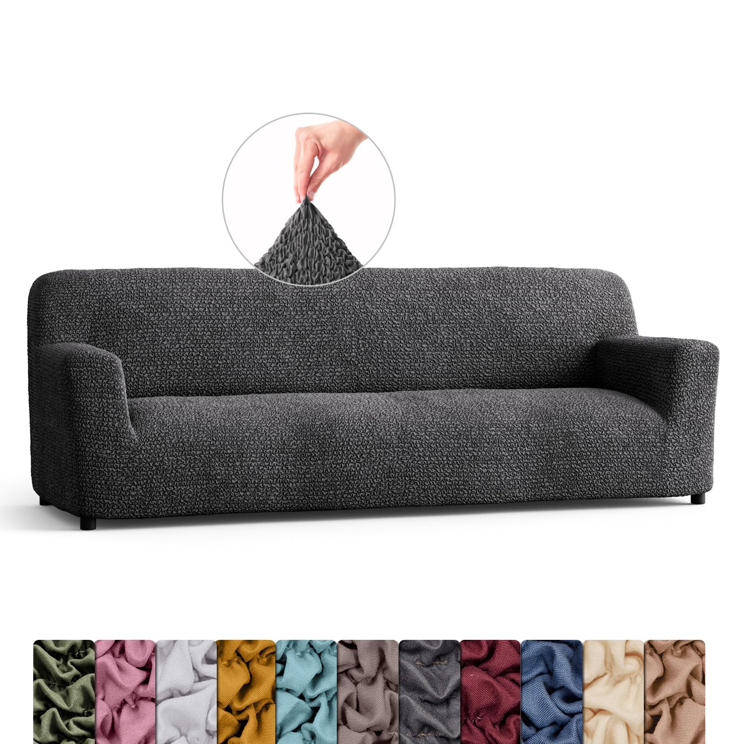 Menotti 3 Seater Couch Cover - Sofa Cover - Sofa Protector - Soft Polyester Fabric Slipcover - 1-Piece Form Fit Stretch Elastic Stylish Furniture Cover - Microfibra - Grey (3 Seater) — view 58