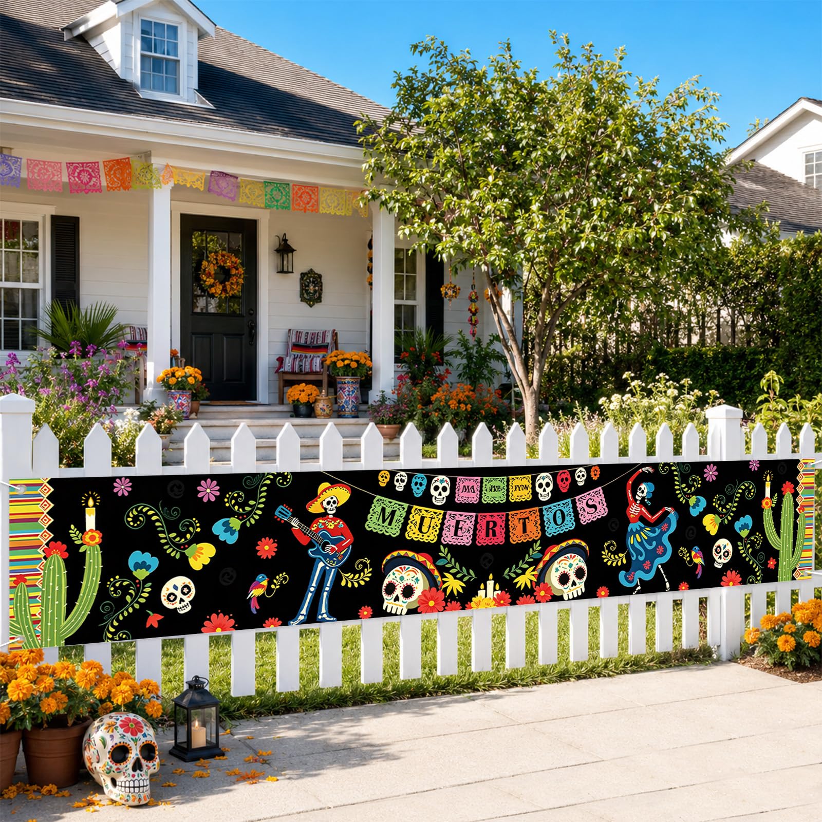 Day Of The Dead Decorations Banner Mexican Colorful Outdoor Wall