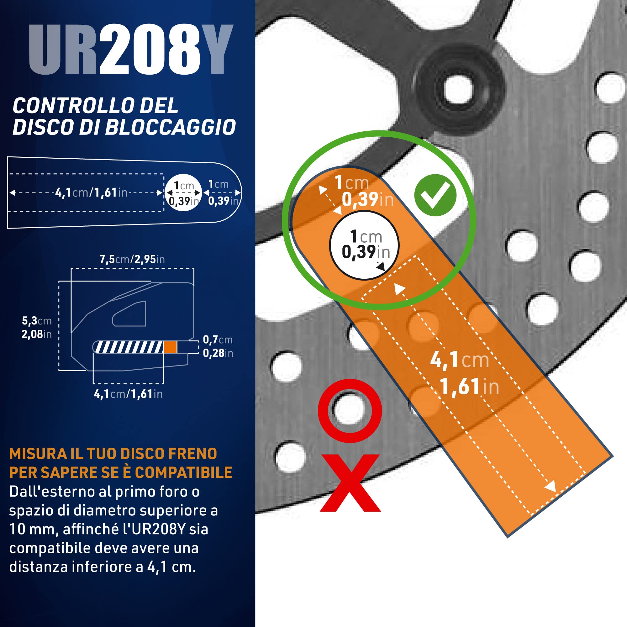 Urban UR208Y Bloccadisco Moto ø10mm, più Visibile più Dissuadente, Ø10mm Design Leggero e Robusto, Sicurezza Compatta ed Efficace, Lucchetto Antifurto Moto, Bicicletta, Monopattino Elettrico