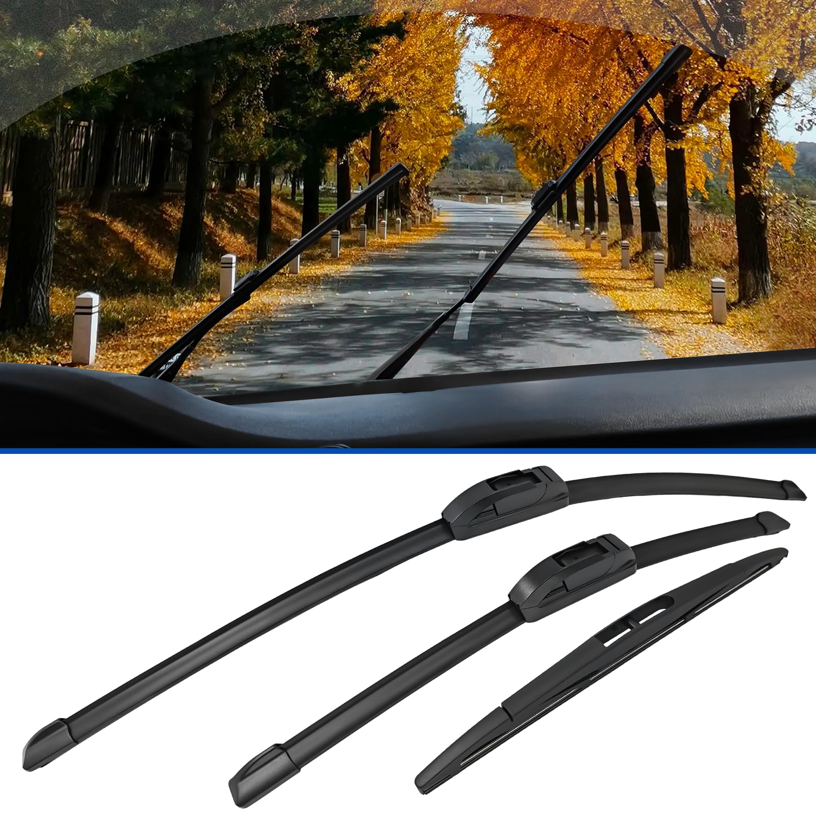 3-Piece Wiper Blade Set – Front & Rear – Fits Honda CR-V (2017–2022) – 26/17/12 Inch