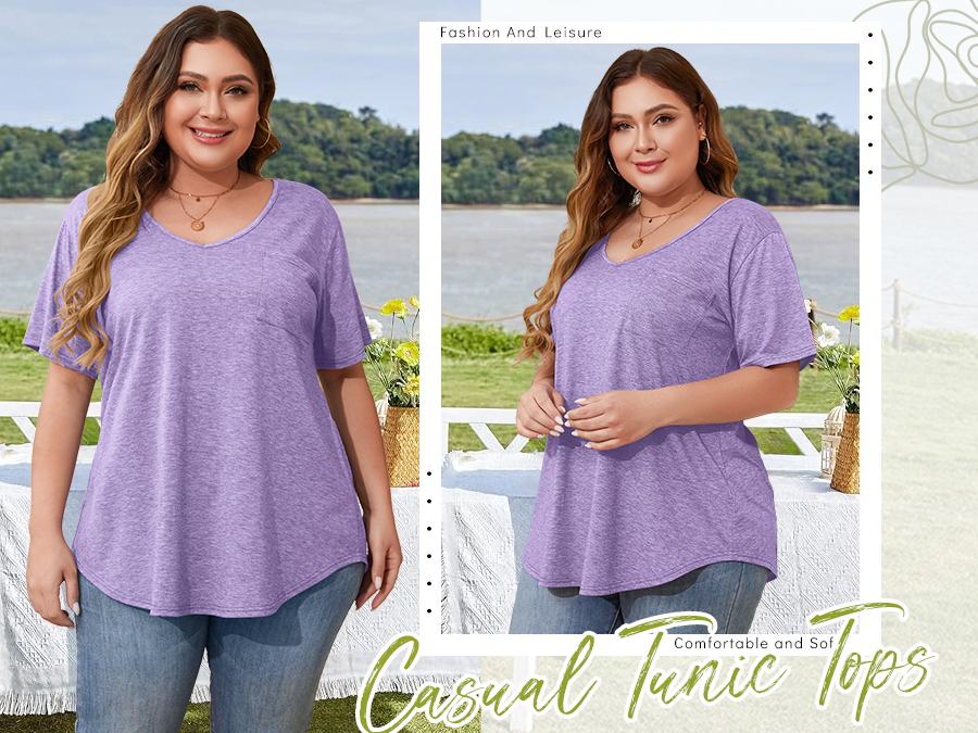BELAROI Plus Size Tops For Woen Suer Casual Shirts Button V-Neck
