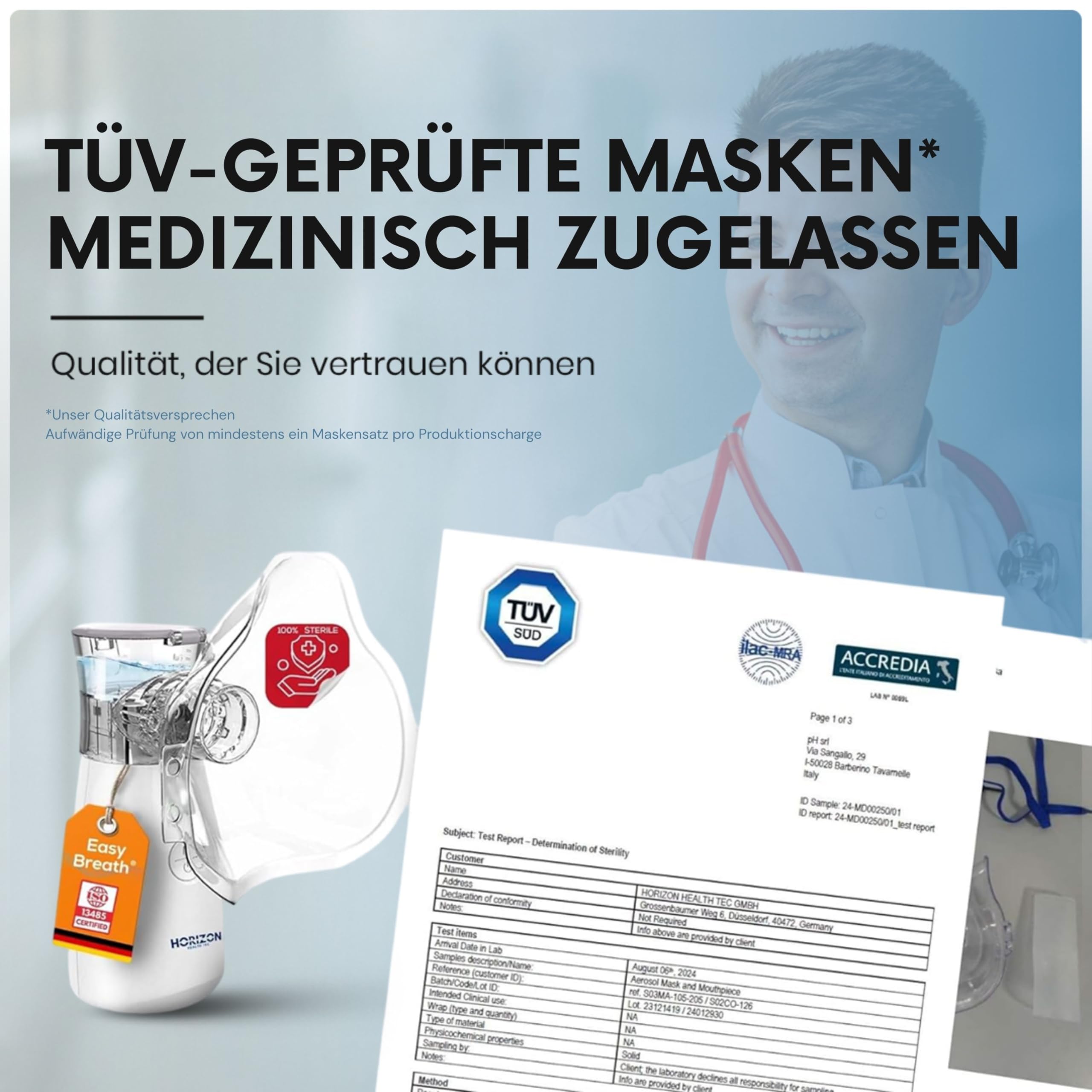 Horizon Health Easy Breath® Pro – TÜV-geprüfter, flüsterleiser Inhalator - Kinder & Erwachsene – tragbarer Nebulizer - Smart Fill® Behälter, 2 Modi, USB-C Aufladung & autom. Reinigung