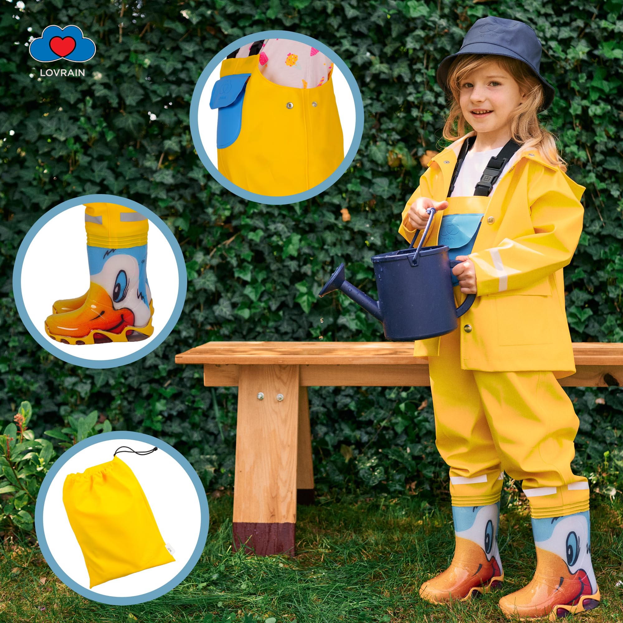 Vadeadores impermeables para niños pequeños con bolsillo y bolsa (nombre del tamaño para botas de 1.5 a 9 años)