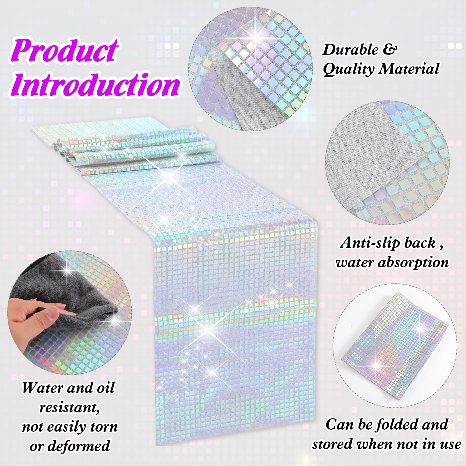 Runner Da Tavola Glitterato Argento - Stile Anni 70/80, 275x30 Cm, Per Feste E Compleanni - Foto 7