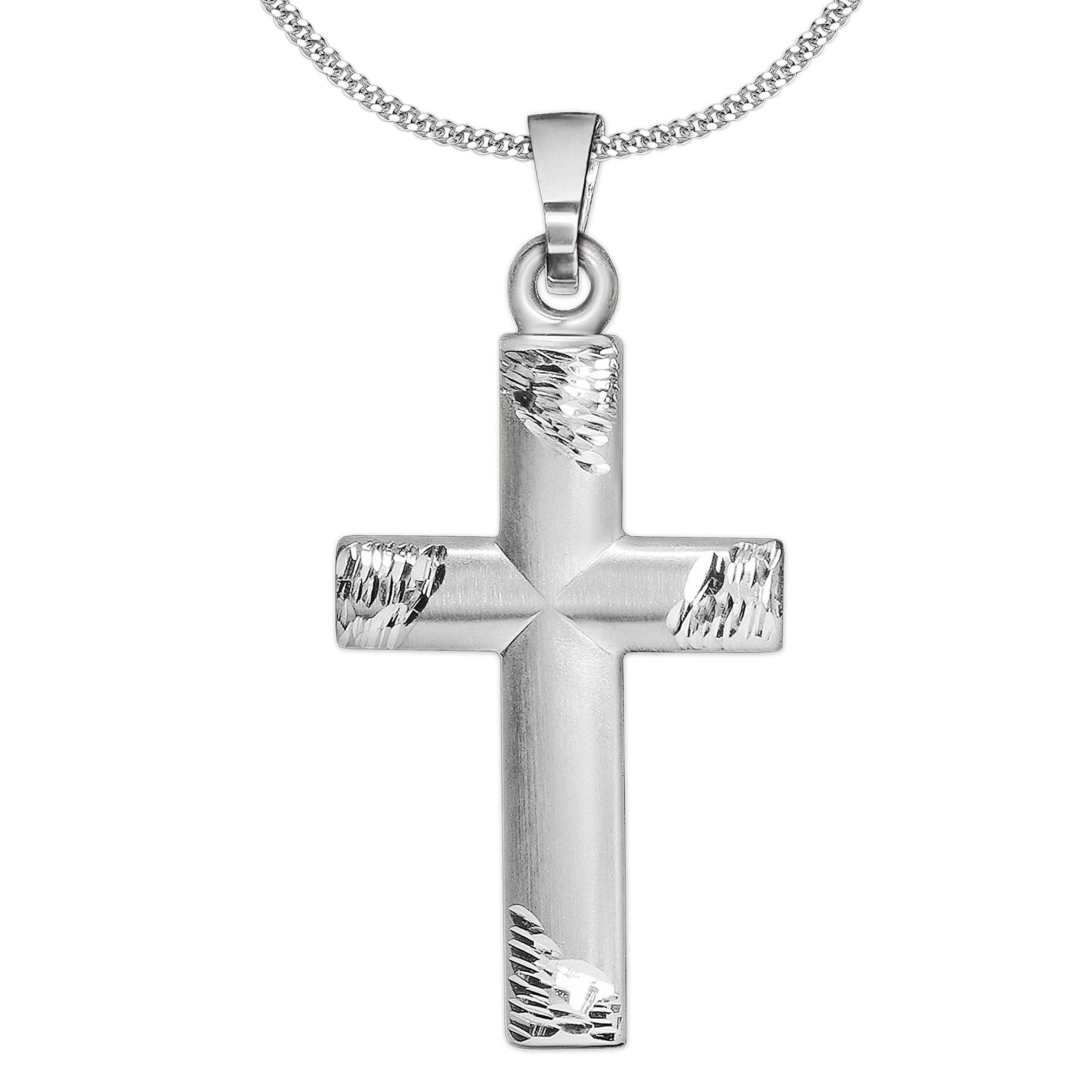 CLEVER SCHMUCK-SET argento ciondolo grande croce, larghezza barra, opaco-lucido con linea diamantato e catena viennagold 60 cm in argento 925