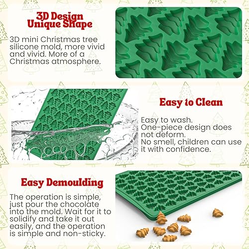 Miniatura 4 de Crethinkaty Mini moldes de Navidad, molde de silicona para árbol de Navidad, moldes de silicona con forma de árbol de Navidad de 100 cavidades, mini