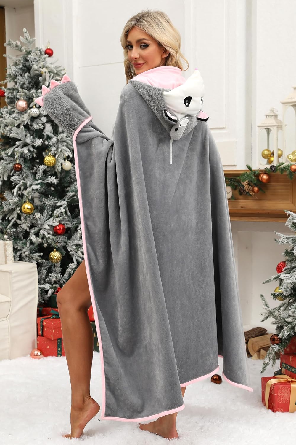 Wearable Hooded Blanket for Adults,Warm Cozy Oversized Plush Flannel Blanket Hoodie Gifts for Women Men