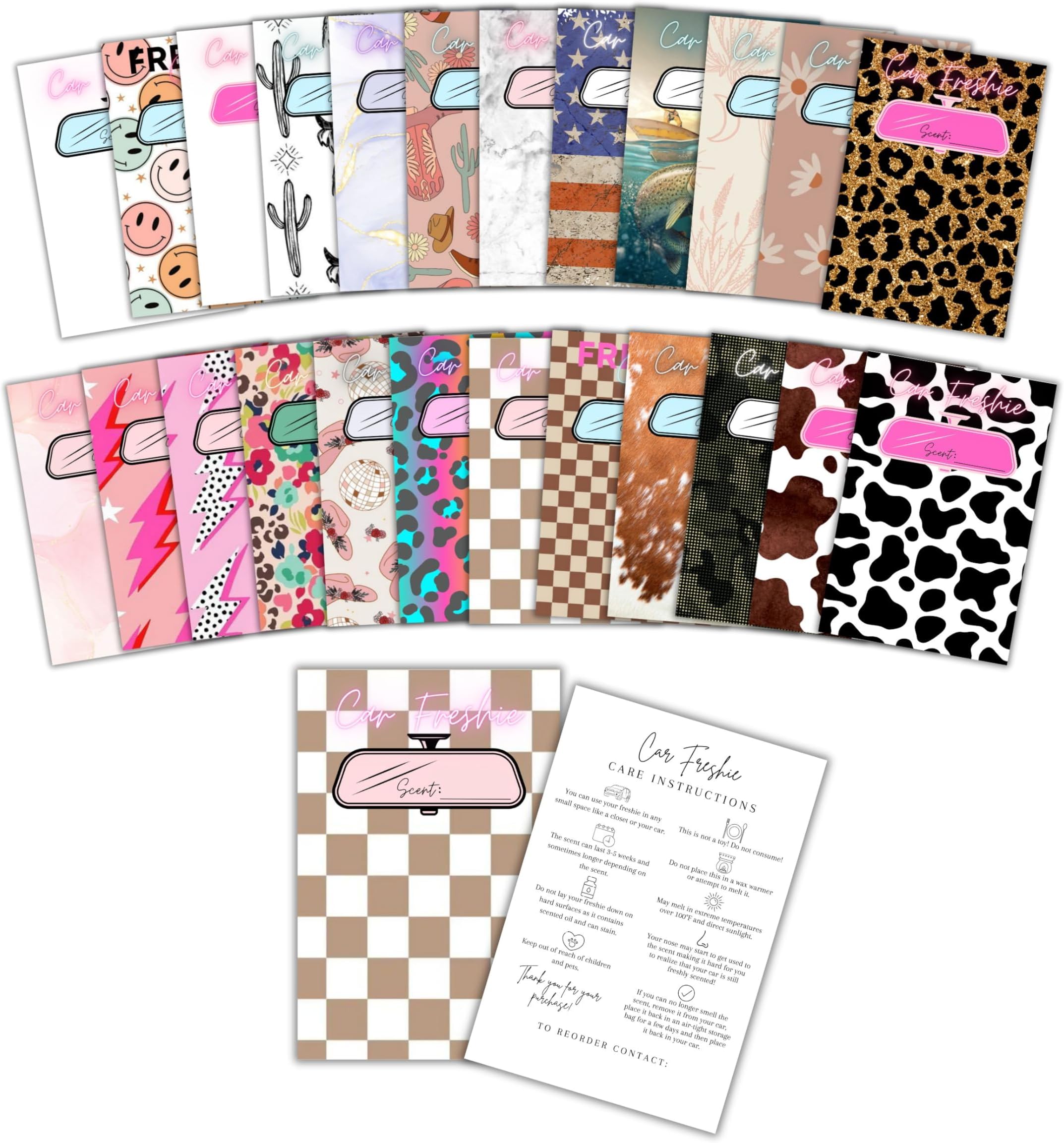 Assorted Car Freshie Insert Cards 50 pk 4x6” Mixed Retro