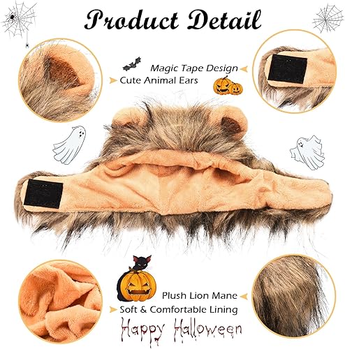 Miniatura 9 de Disfraces de Halloween para gatos, pelucas de melena de león para disfraces de gato, ajustables, cómodas, divertidas, para mascotas, gatos,