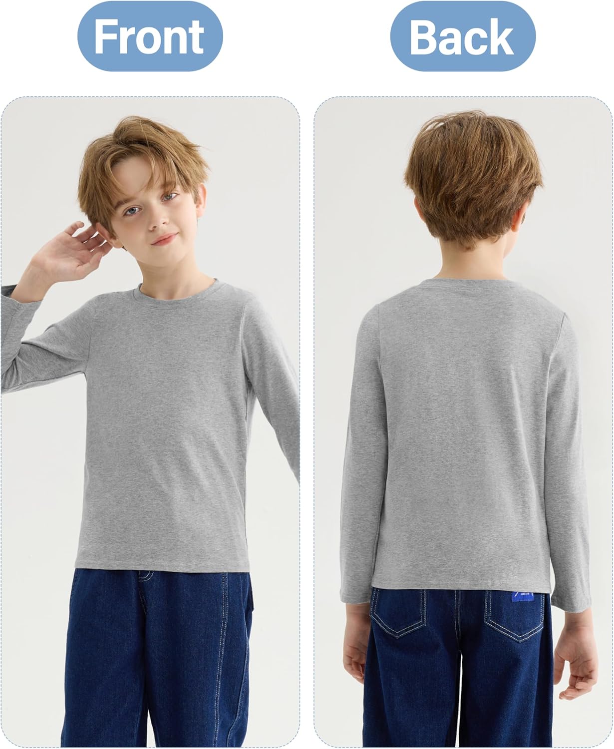 5 Pack Cotton Boys Long Sleeve Shirts Toddlers Soft Crewneck Tee Kids Basic Long-Sleeve T-Shirts Top - Image 6