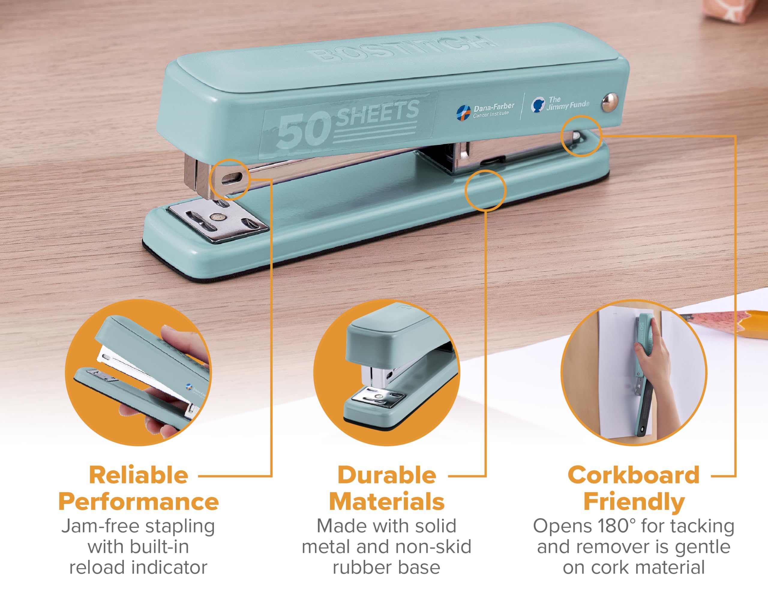 Bostitch Titan Heavy Duty Metallhefter, 50 Blatt Kapazität mit 1250 Standardklammern und 500 verlängerten Heftklammern, ergonomischer Heftklammerentferner, staufreies Heftgerät, Vollstreifen-Hefter