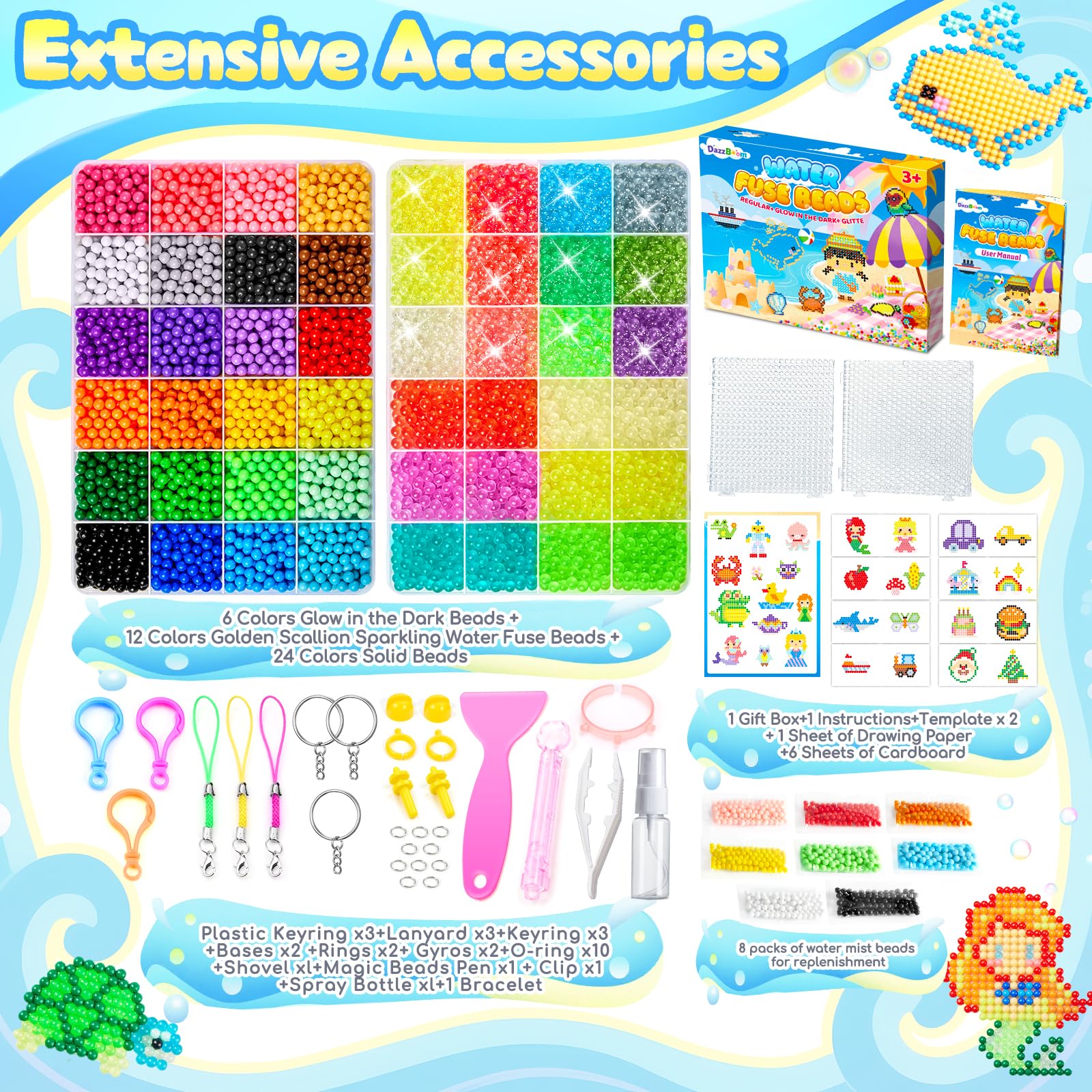 DazzBoom 5100+ Wasserperlen für Kinder Set 42 große Gitter 36 Farben Feste Wassernebelperlen 6 Farben leuchtende Wassernebelperlen Bunte Wasserperlen für Kinder - Image 3