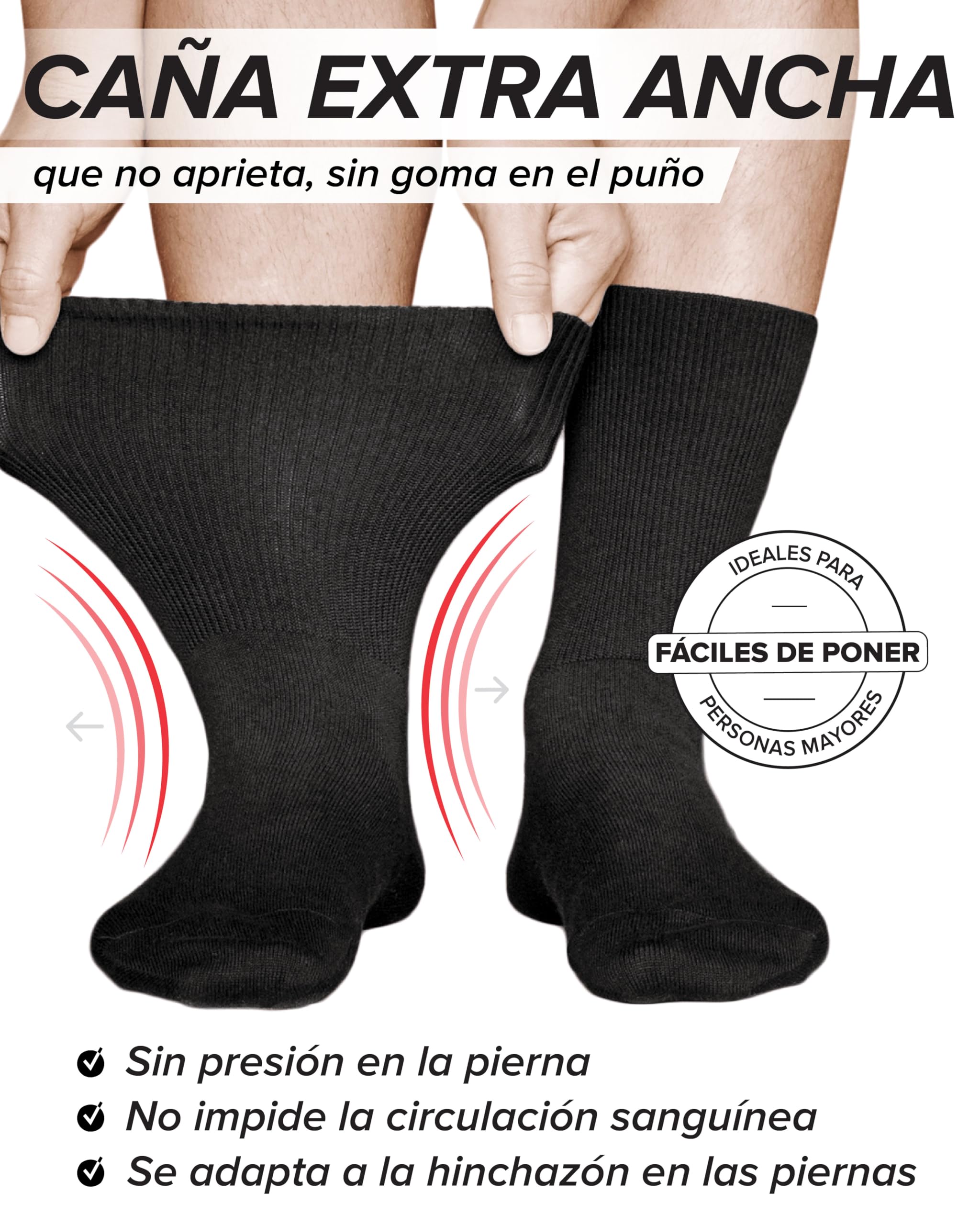 vitsocks Hombre Calcetines Extra Anchos No Aprietan Diabéticos (3 PARES) Sin Goma Antipresión Pies Hinchados Diabetes