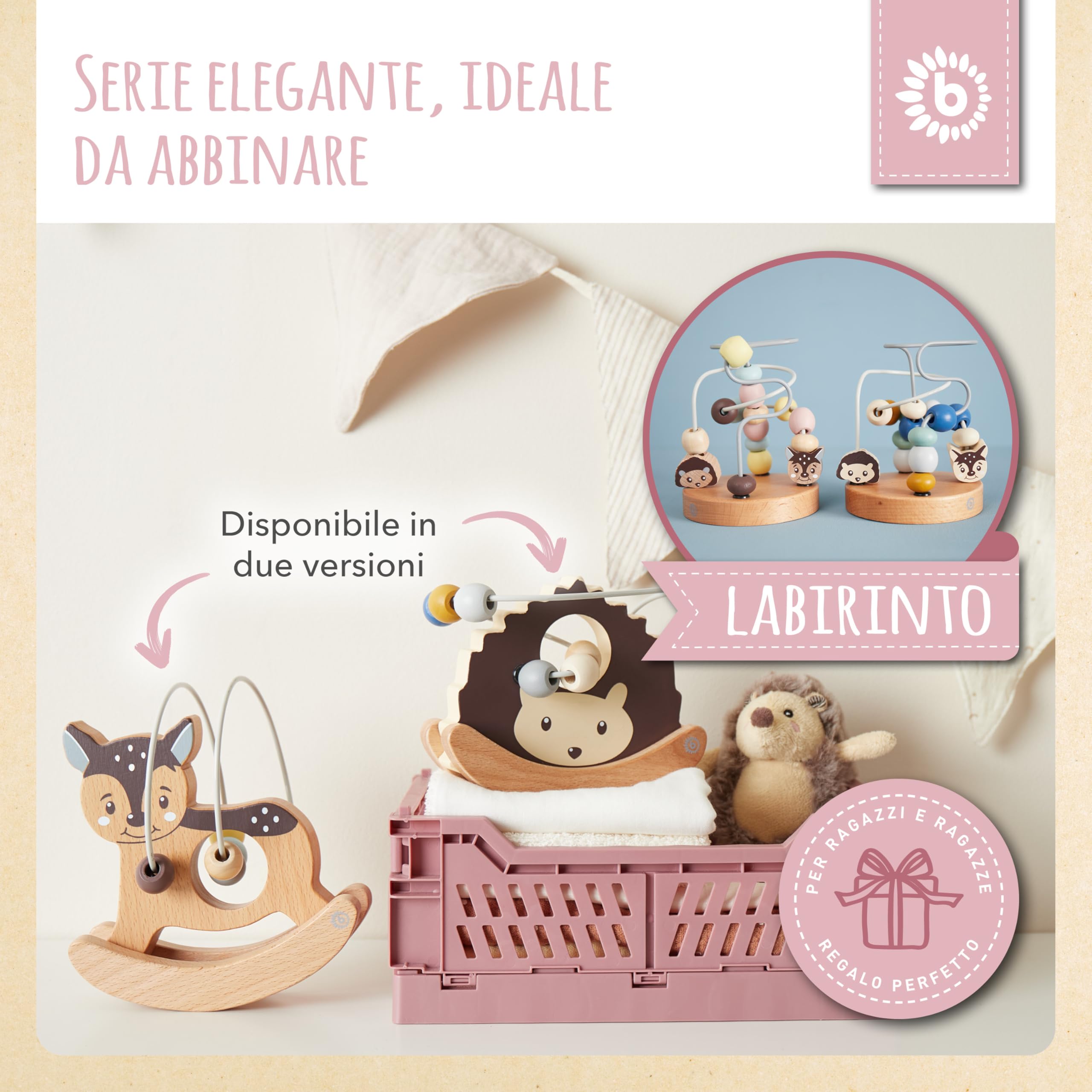Bieco Fiocco per moto REH con bilanciere | Giocattolo motorio a partire da 1 anno | Simpatico labirinto gioco in design REH | Giocattolo per bambini in colori tenui | Giocattolo in legno per bambini |