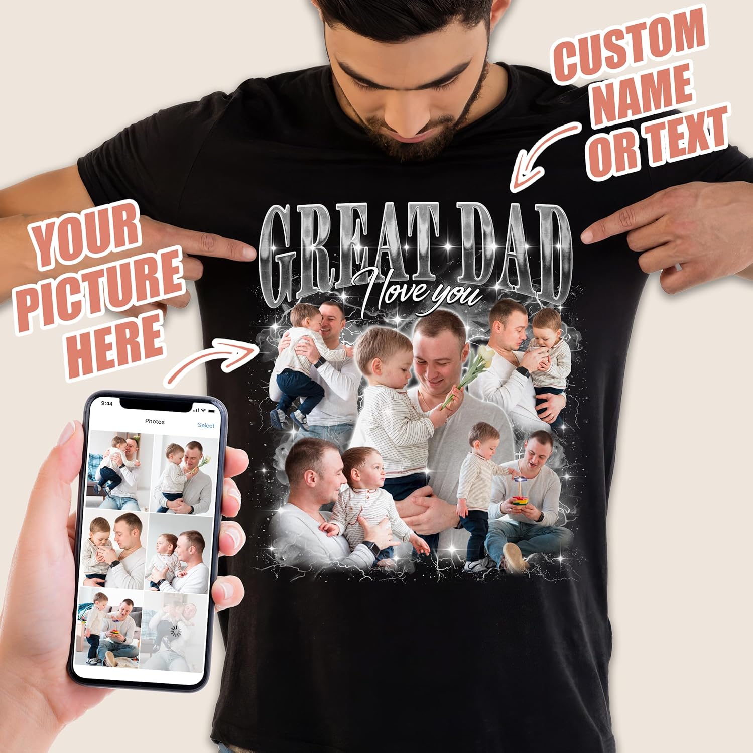 H-DEWALL Custom Shirts Custom Bootleg Rap Shirt for Him Custom Face Shirt with Photo Pet Custom Tees Gift for Dog Cat Lover - Image 2