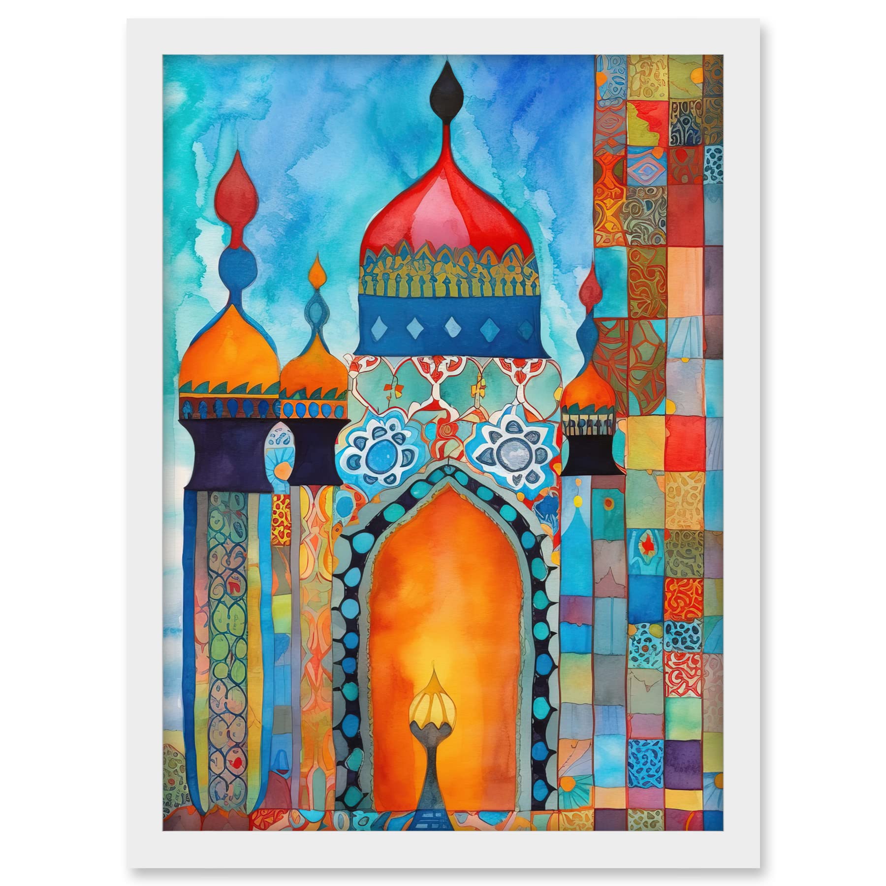 Artery8 Abstract Islamic Mosque Entrance Prayer Folk Art Artwork Framed A3 Wall Art Print