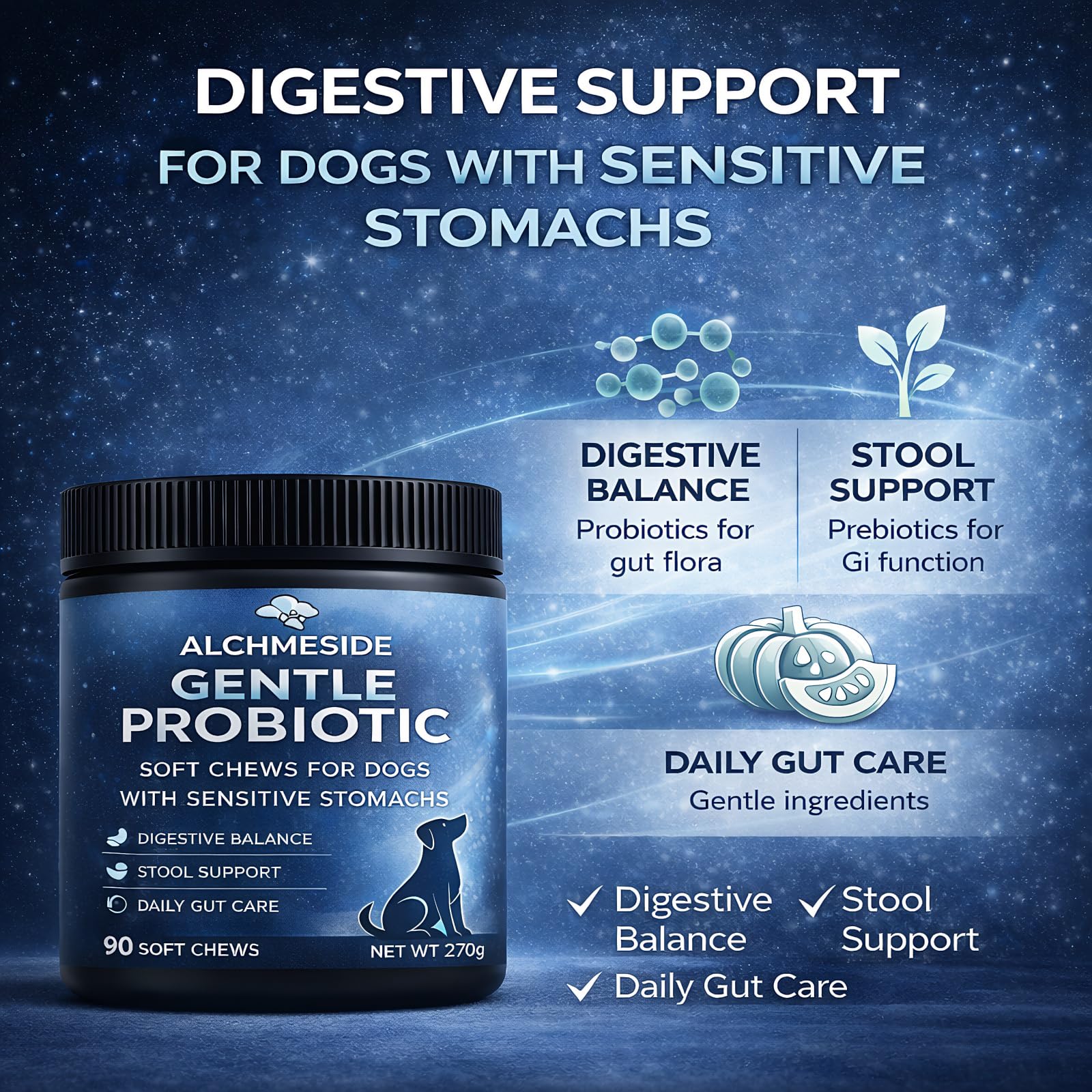 Probiotics for Dogs – Dog Probiotic Soft Chews for Digestive & Gut Health, Yeast Balance,3 Billion CFU with Prebiotic Inulin & Pumpkin, Gentle Formula for Sensitive Stomachs, Chicken Flavor, 90 Count - image 7