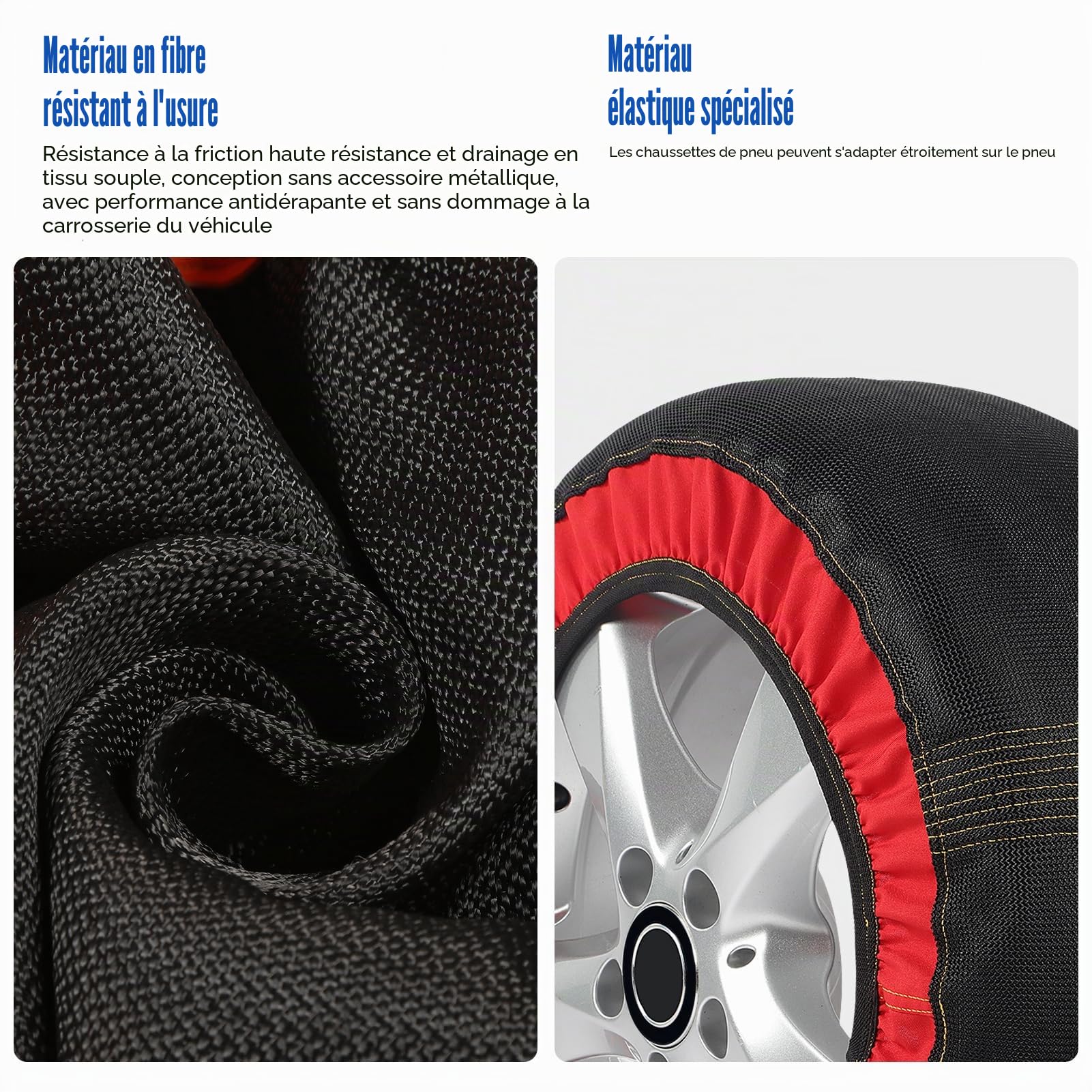 Chaussettes de Neige pour Pneus, Anti-glissement sans Tolérance au Bruit, Installation Facile à Installer, Douceur Douce sur le Moyeu de Pneu, épreuve à L'épreuve, Entraînement (6006)