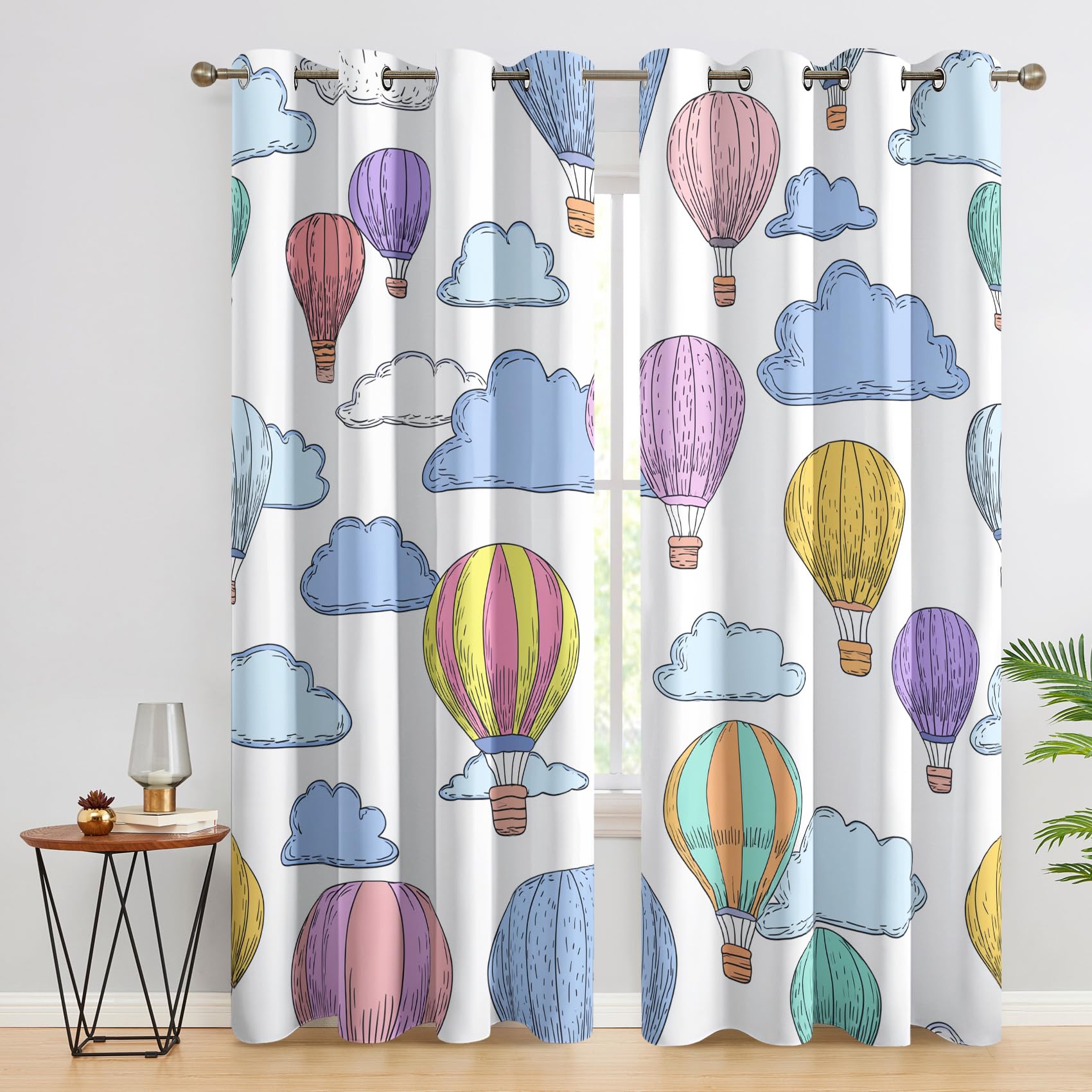 Générique Rideau Occultant Montgolfière, Rideaux Motif Enfant Nuage, Rideau Thermique Isolant à Oeillets, Rideaux Fenetre Imprimé pour Salon Chambre Décoration, Lot de 2, 140x240 cm SZ128