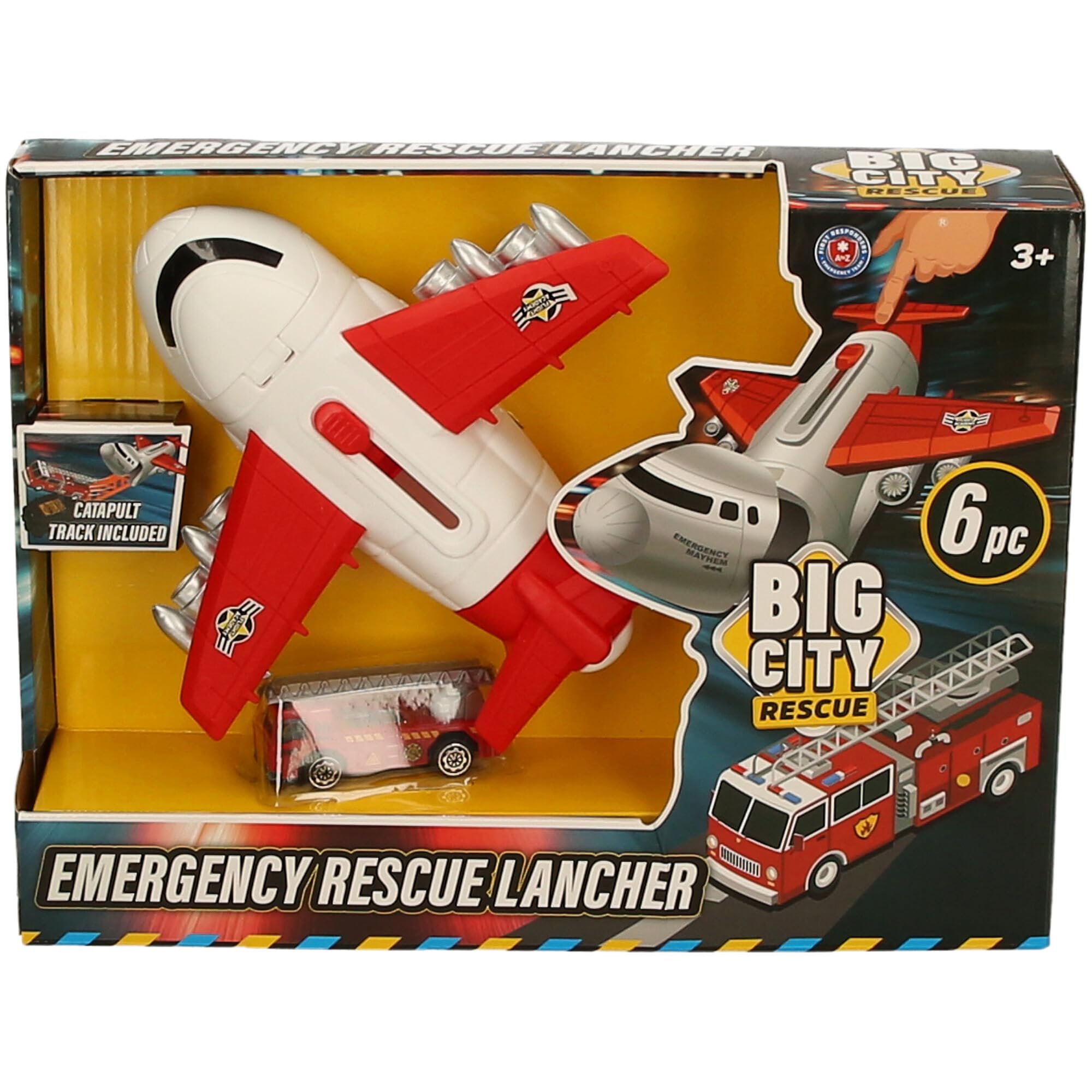 Big City Emergency Rescue Launcher Toy Set, 6 Pieces with Catapult Track, Ages 3+, White and Red
