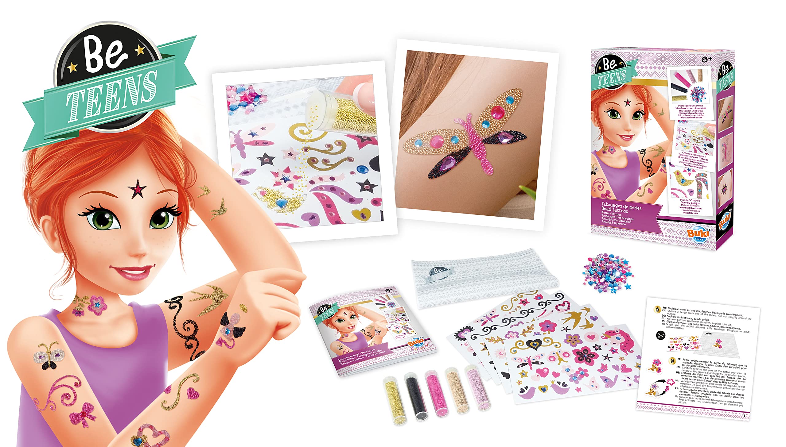 Buki France Be Teens Bead Tattoos. Add Beads & Diamantes to Your Water Resistant Tattoo. Easy to Apply. Instructions & Accessories Included. Arts & Crafts for Kids. Suitable for Boys & Girls 8+ - Image 2