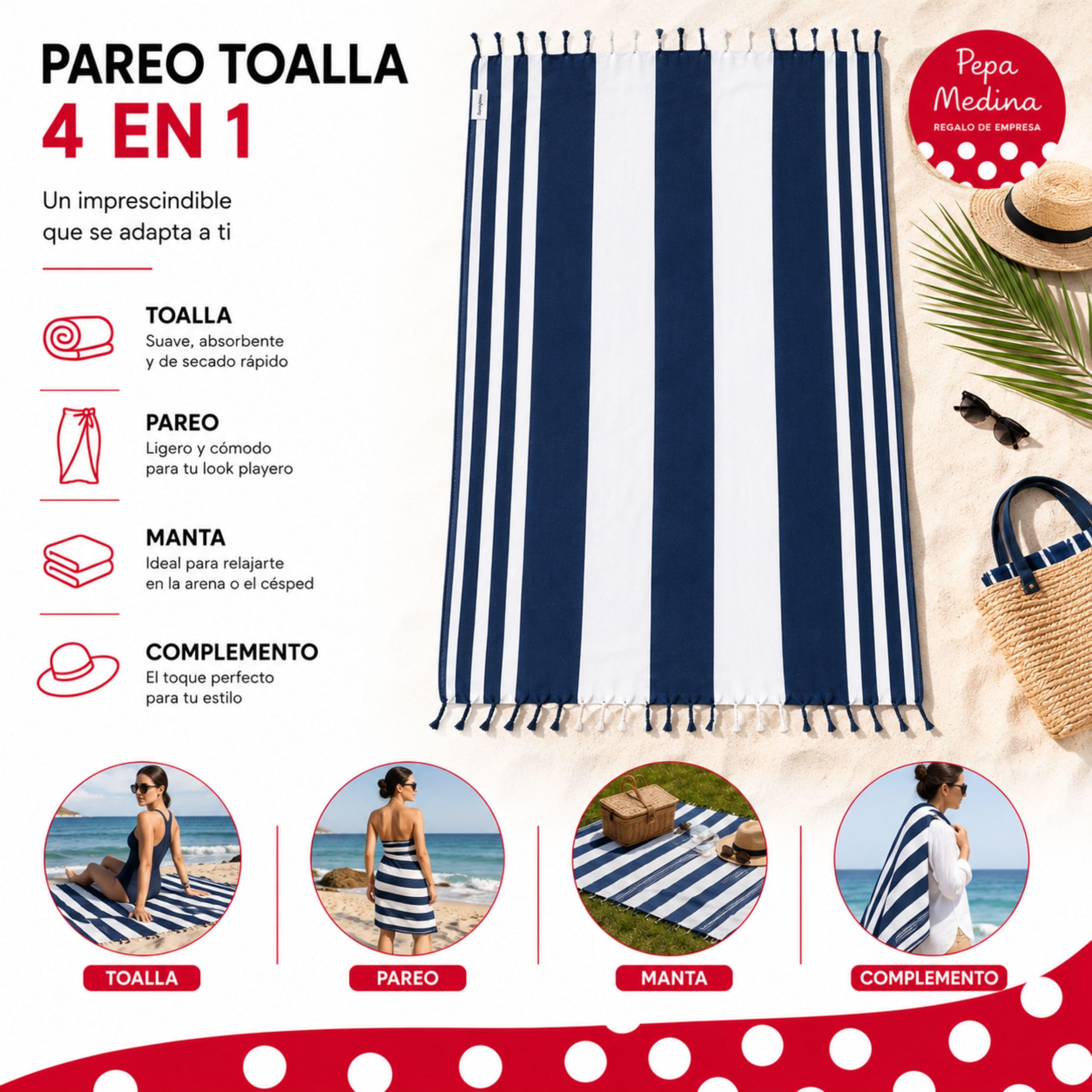 Set da spiaggia da donna, 3 pezzi, blu navy, grande borsa in cotone riciclato, pareo asciugamano 180 x 90 cm e trousse con cerniera, kit spiaggia, piscina, vacanze, regalo da donna