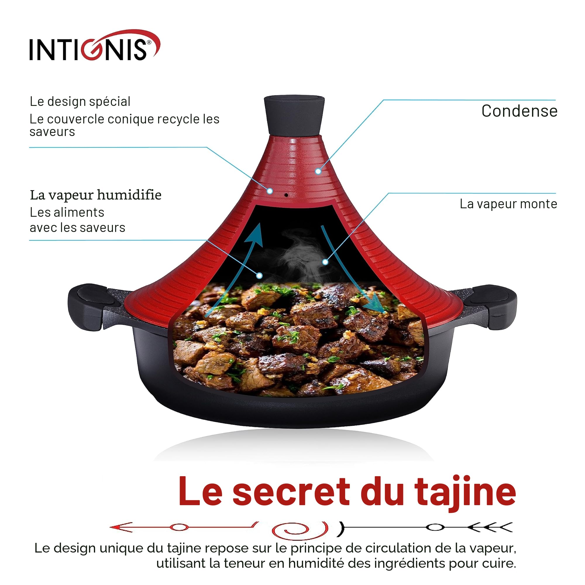 Tajine Marocain En Aluminium 28 Cm Avec Couvercle Auto-Arrosant – Plat À Tajine Antiadhésif Pour Cuisson Lente