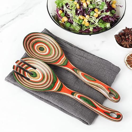 Miniatura 7 de Pinzas de ensalada, cucharas de madera, pinzas para servir, juego de utensilios de cocina de cocina de 10 pulgadas de madera de Pakka