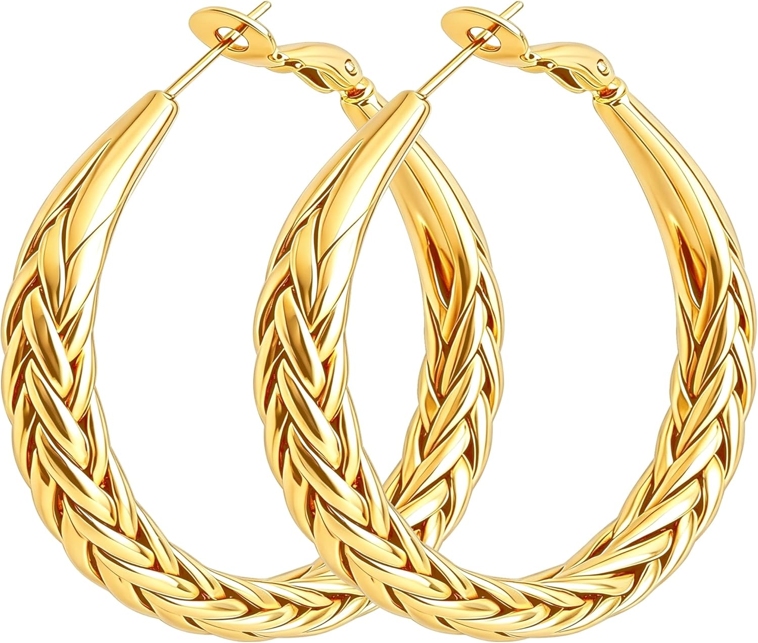 Gold Hoop Earrings, 14K Gold Plated Hoop Earrings for Women, Twisted Classic & Timeless Weave Design, Birthday/Valentine's/Mother’s Day Gifts (30MM)
