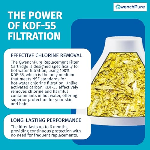 Miniatura 7 de QwenchPure Cartucho de repuesto para filtro de cabezal de ducha - 100% KDF-55 para agua dura, elimina cloro y contaminantes, suaviza y purifica,