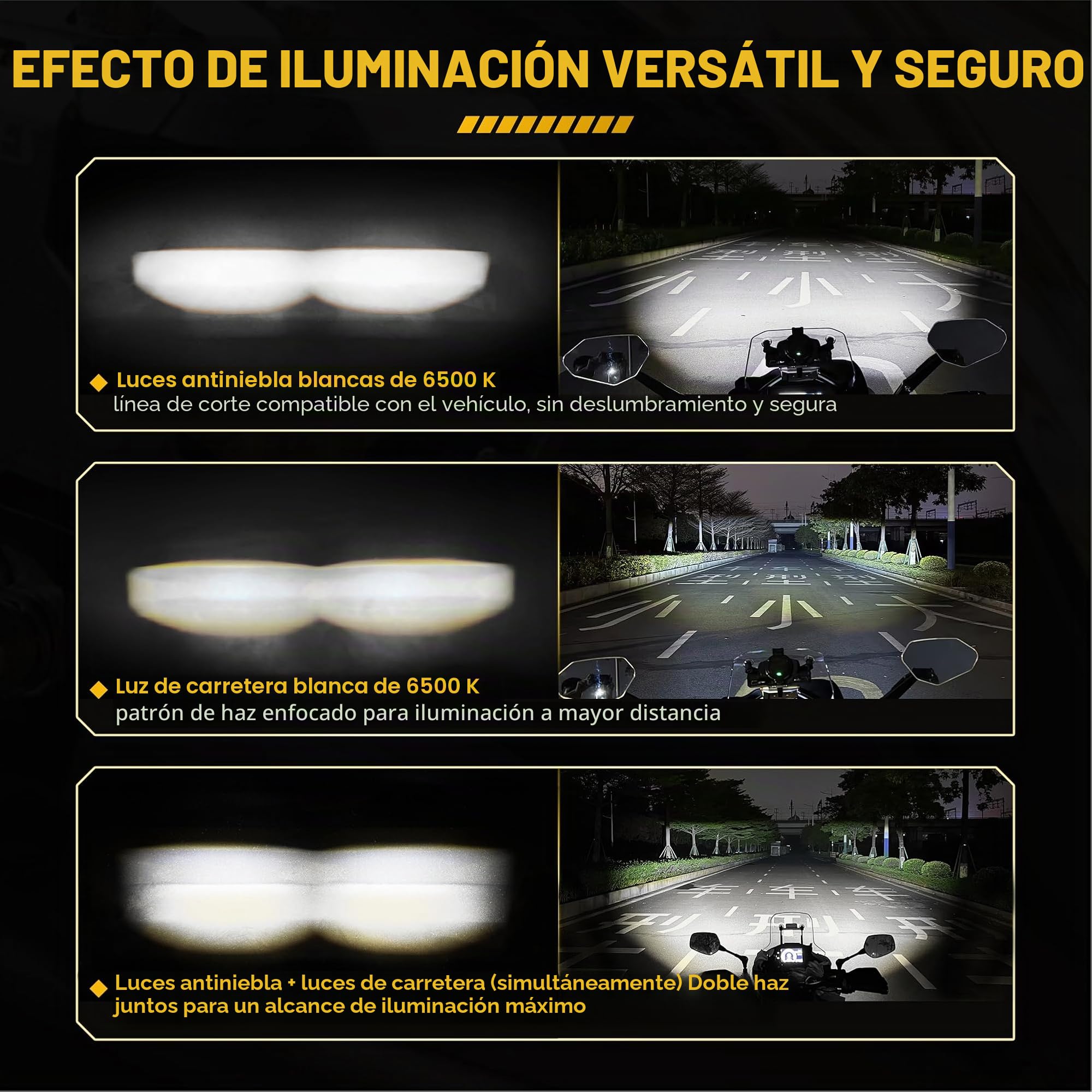 Future Eyes Faros LED Moto 6000LM 60W, Luces Homologadas ECE E-Mark E57, Faros Auxiliares Antiniebla IP67, Luces Exploradoras, Faros Potentes Anti-deslumbramiento 360°