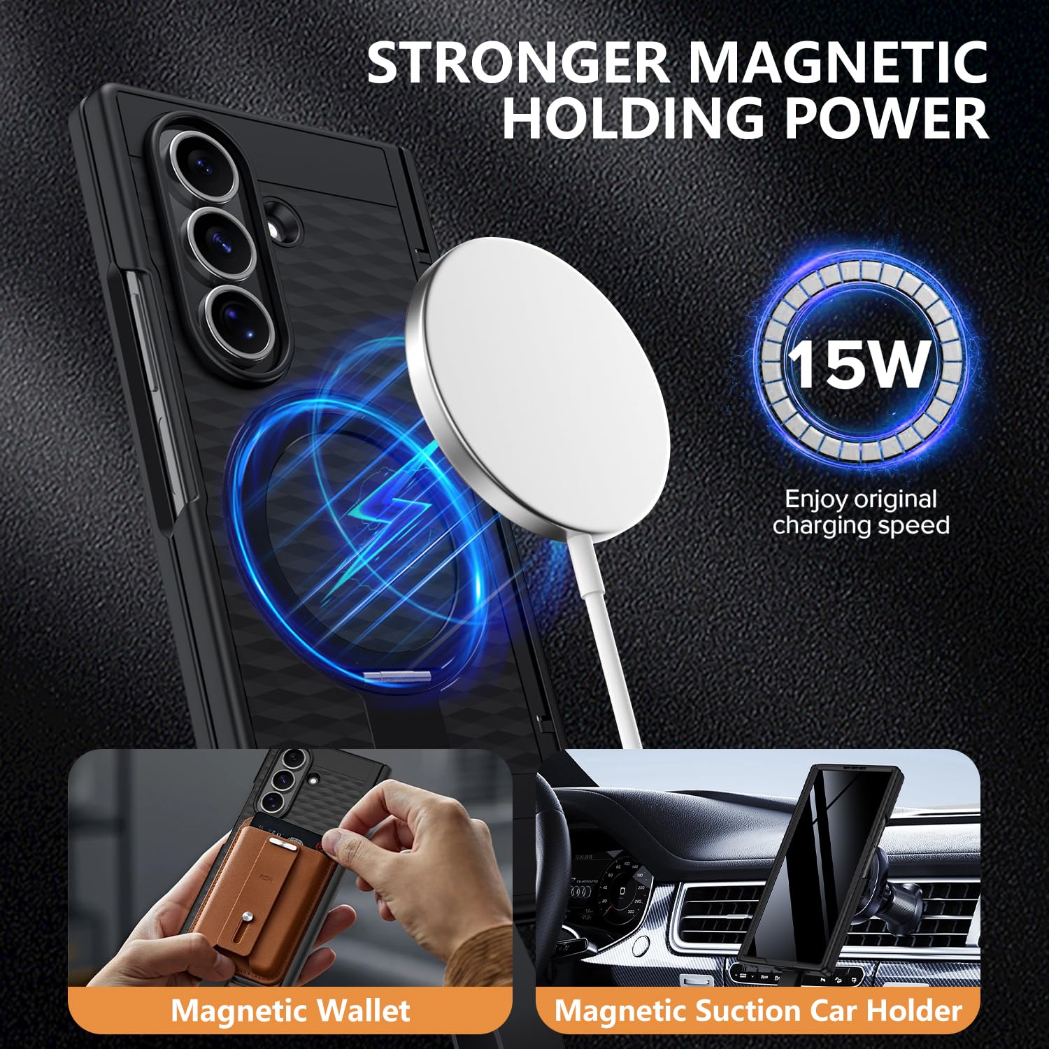 TIANNIUKE Custodia per Samsung Galaxy Z Fold 7 con pellicola protettiva, anello magnetico girevole a 360°, supporto con cinturino in silicone, adatta per MagSafe [antiscivolo] custodia protettiva per