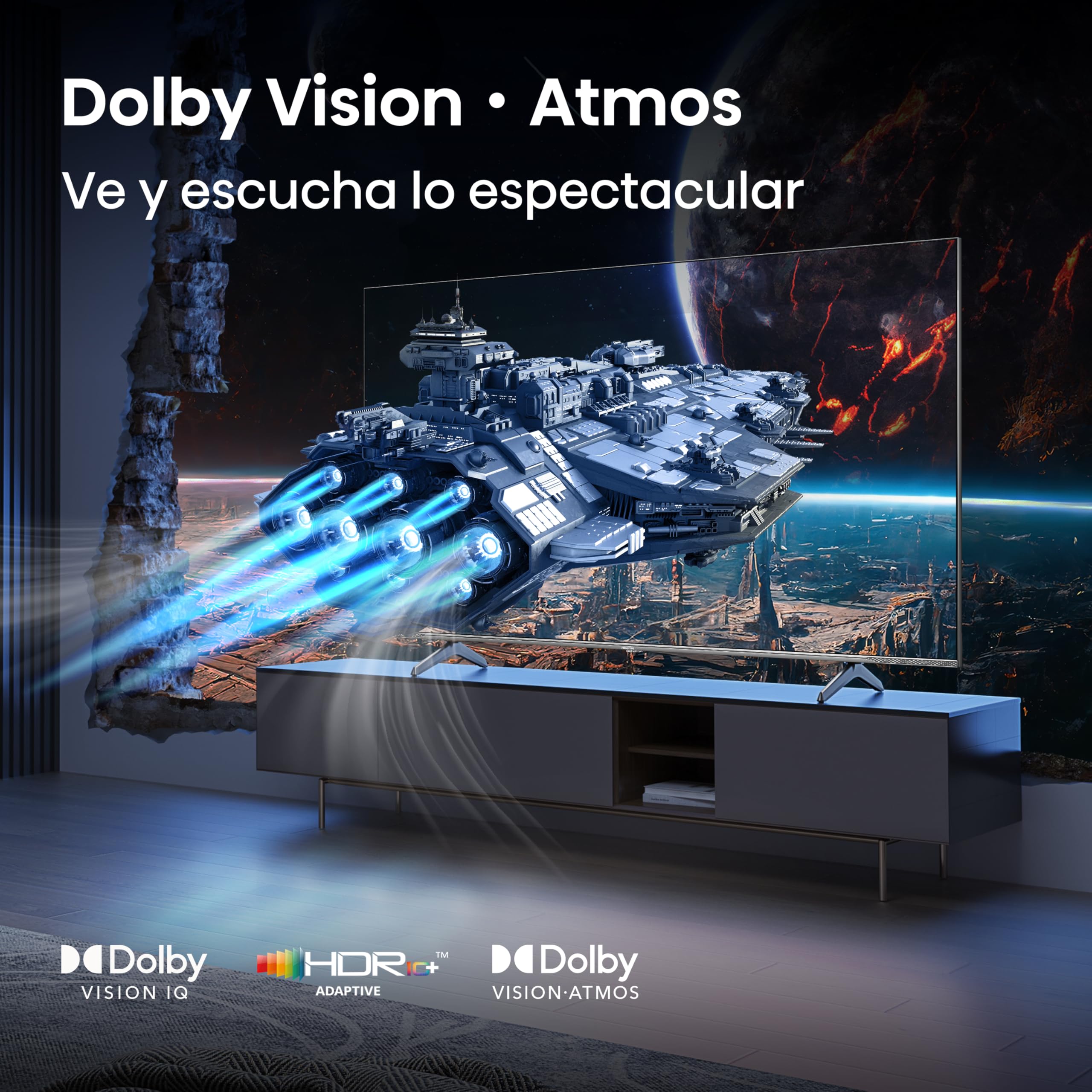Hisense 65E7Q Pro - QLED Smart TV, Gaming TV, Modo Juego Pro 144Hz, AMD Freesync Premium Pro, Dolby Vision IQ + Dolby Atmos, Hi-Concerto, Procesador Hi-View Engine