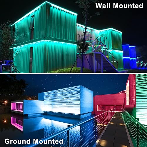 Miniatura 6 de MEIKEE Luz solar RGBW LED de pared 4 en 1, IP66 impermeable que cambia de color, tira de luces solares de pared con control remoto, luz de