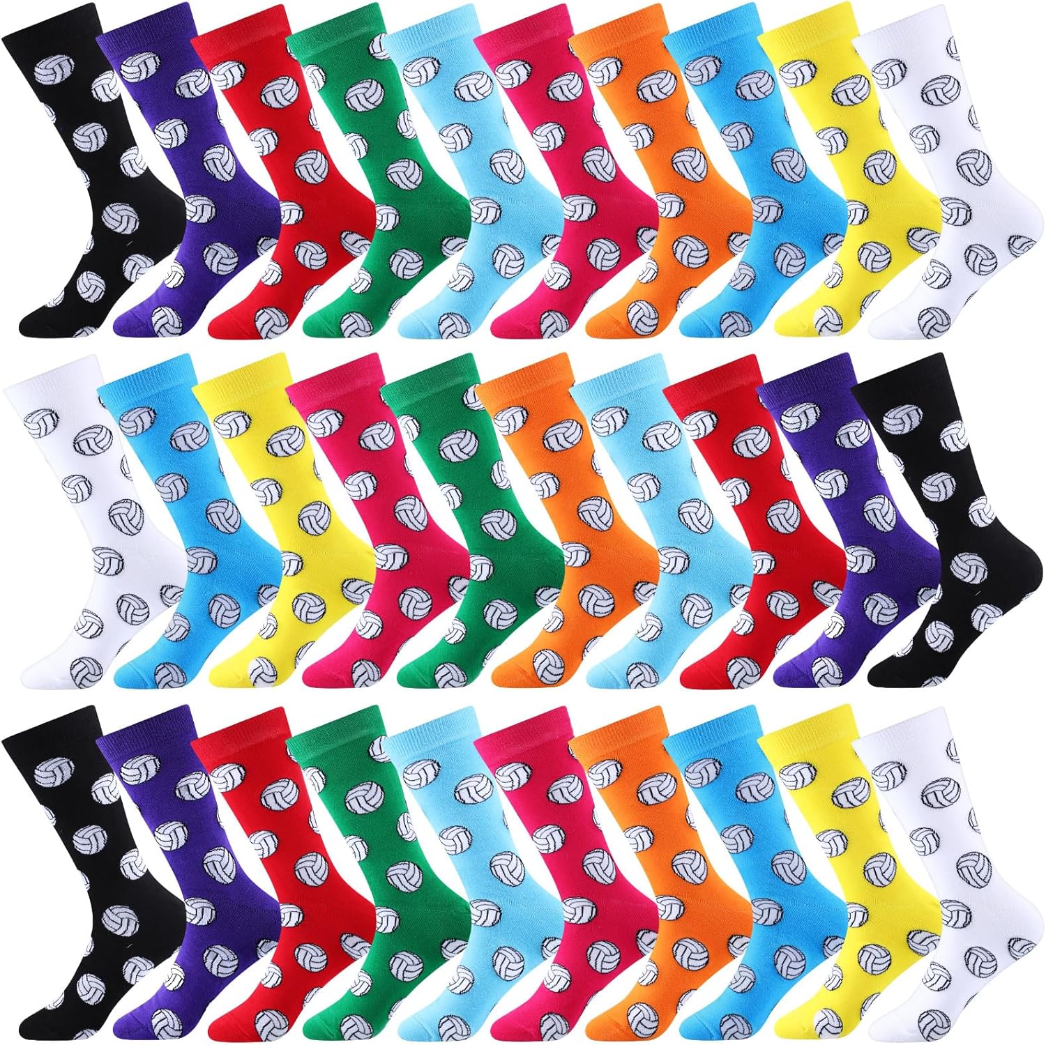 Glitopper 30 Pair Women Sport Crew Sock Volleyball Soccer Bowling Sock Novelty Volleyball Soccer Bowling Gift for Sport Lover