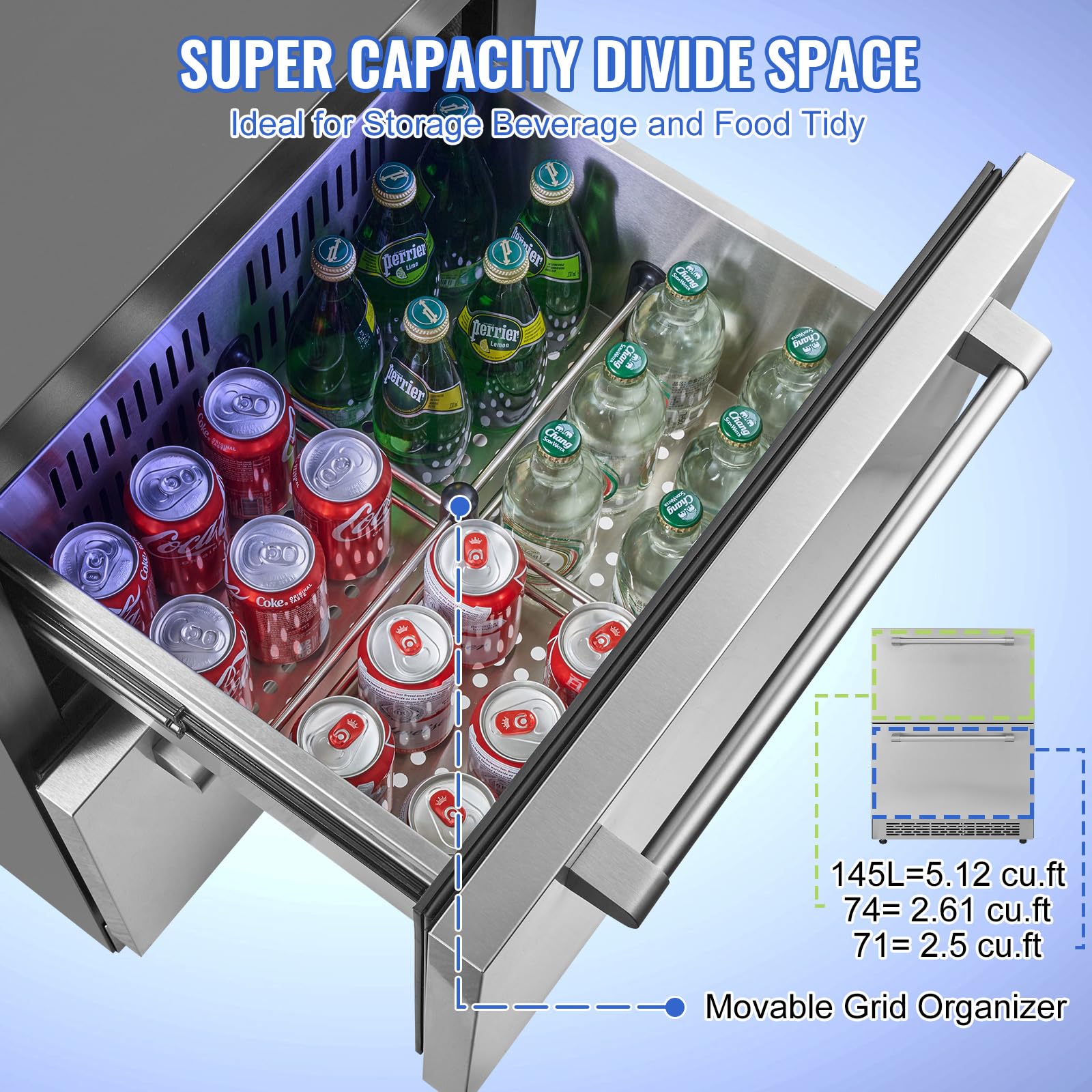 Happybuy 24" Undercounter Refrigerator, 2-Drawer With Adjustable Temperature Zones, 4.87 Cu.Ft Capacity, Waterproof For Indoor/Outdoor Use, Compact Fridge For Home And Commercial Settings on Fridge.com - View 4