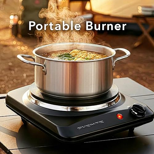 Miniatura 4 de OVENTE Encimera eléctrica de un solo quemador, placa de cocina de 1000 W con placa caliente de hierro fundido de 7.25 pulgadas, control