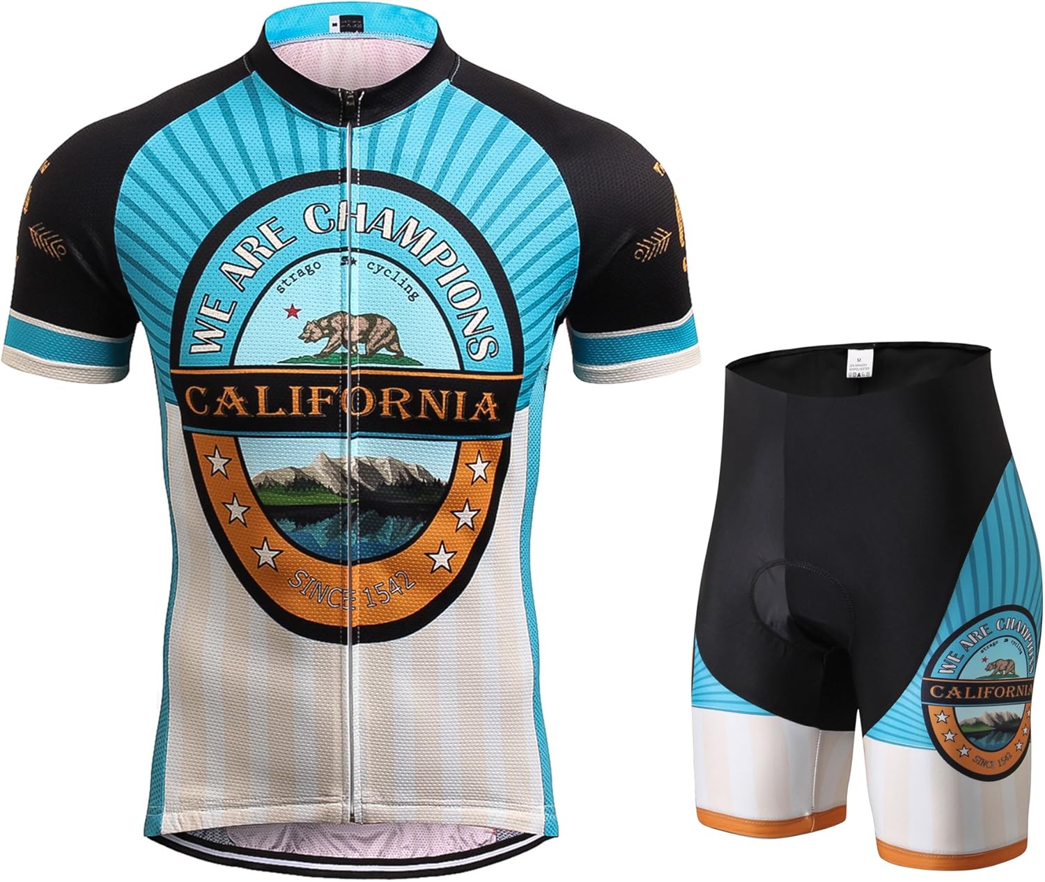 Strgao Mens Cycling Jersey Sets Bike Short Sleeve kits with Shorts Padded Mountain Biking suits Outfits Quick-Dry