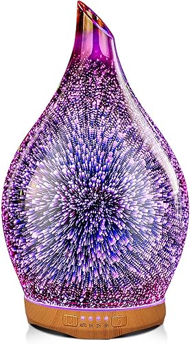 Miniatura 1 de Porseme Difusor de aceite esencial de 9.5 fl oz, difusor de aroma de vidrio soplado a mano 3D, difusor de aromaterapia unltrasonic de niebla fría,