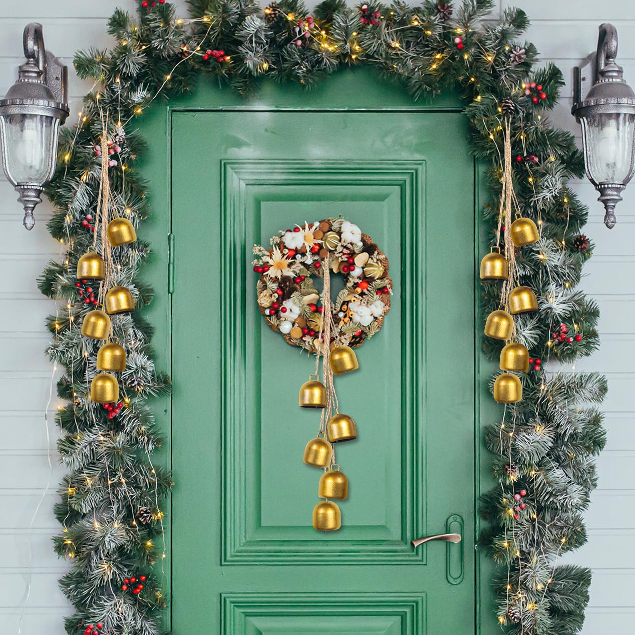 Gold Metal Vintage Bells with Jute Hanging Rope, Decorative Cow Bell for Christmas Wreaths, Parties and Weddings