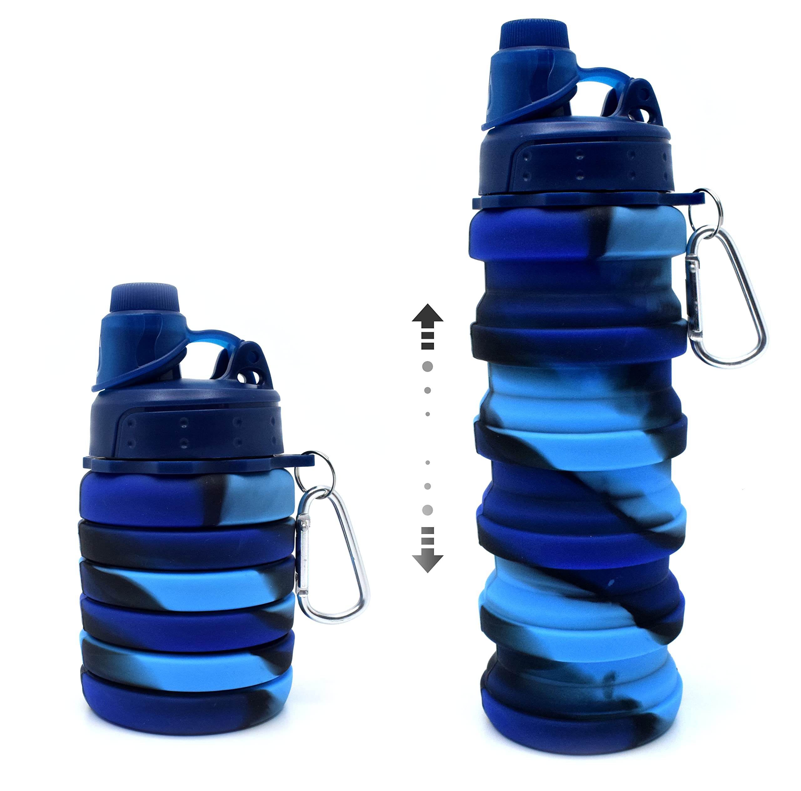HAWKISTER Flexible Collapsible Silicone Sports, Trekking, Cycling, Gym, School Water Bottle Expandable And Foldable With Snap Hook, Navy Blue (1 Unit)