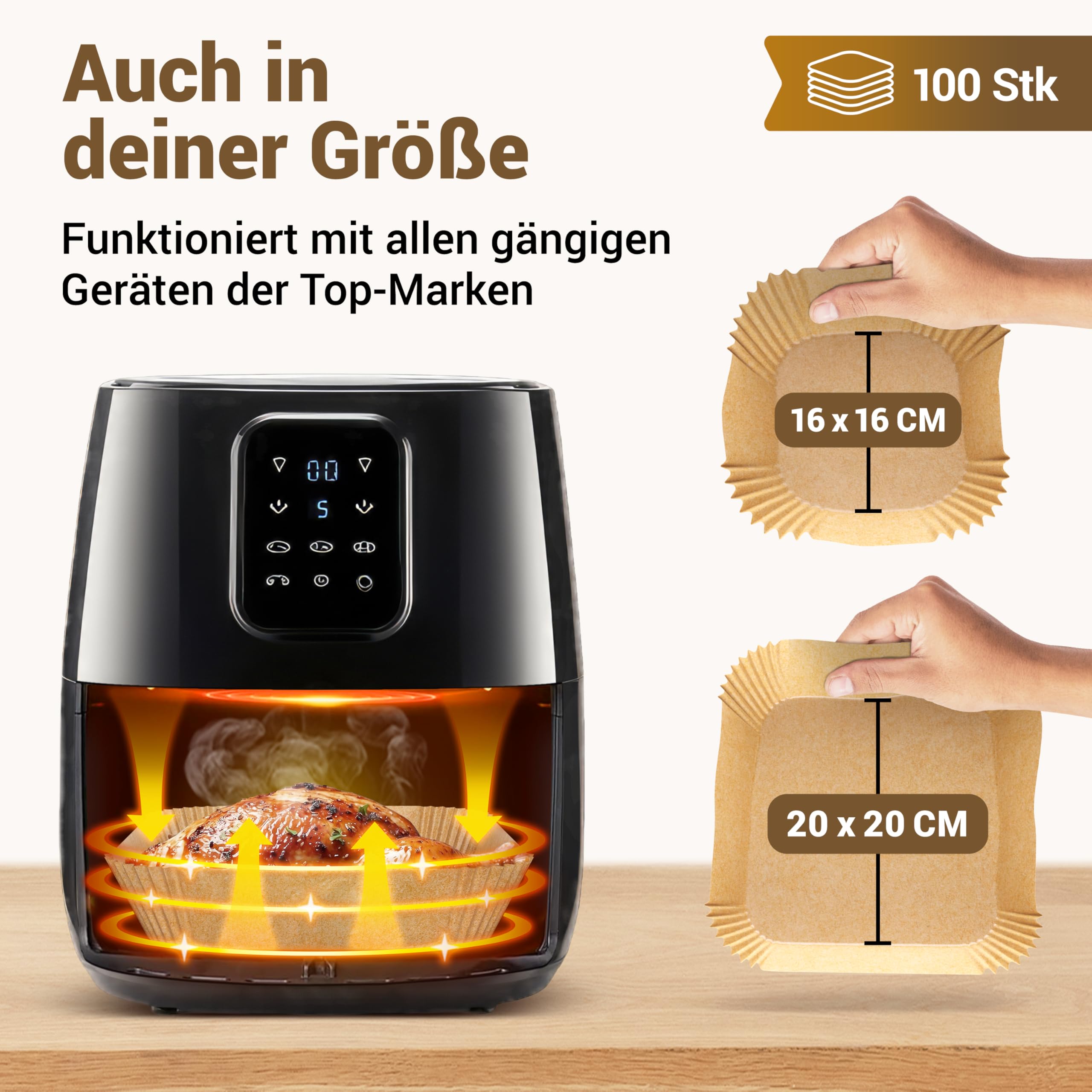 Smart-Planet Backpapier Airfryer 20 × 20 cm 125 Stück Für runde & eckige Körbe 20–24 cm (4–7 L) BPA-frei ungebleicht fettfrei antihaft bis 230 °C Passend für Cosori Tefal Ninja Philips Smart-Planet Backpapier Airfryer 20 × 20 cm 125 Stück Für runde & eckige Körbe 20–24 cm (4–7 L) BPA-frei ungebleicht fettfrei antihaft bis 230 °C Passend für Cosori Tefal Ninja Philips