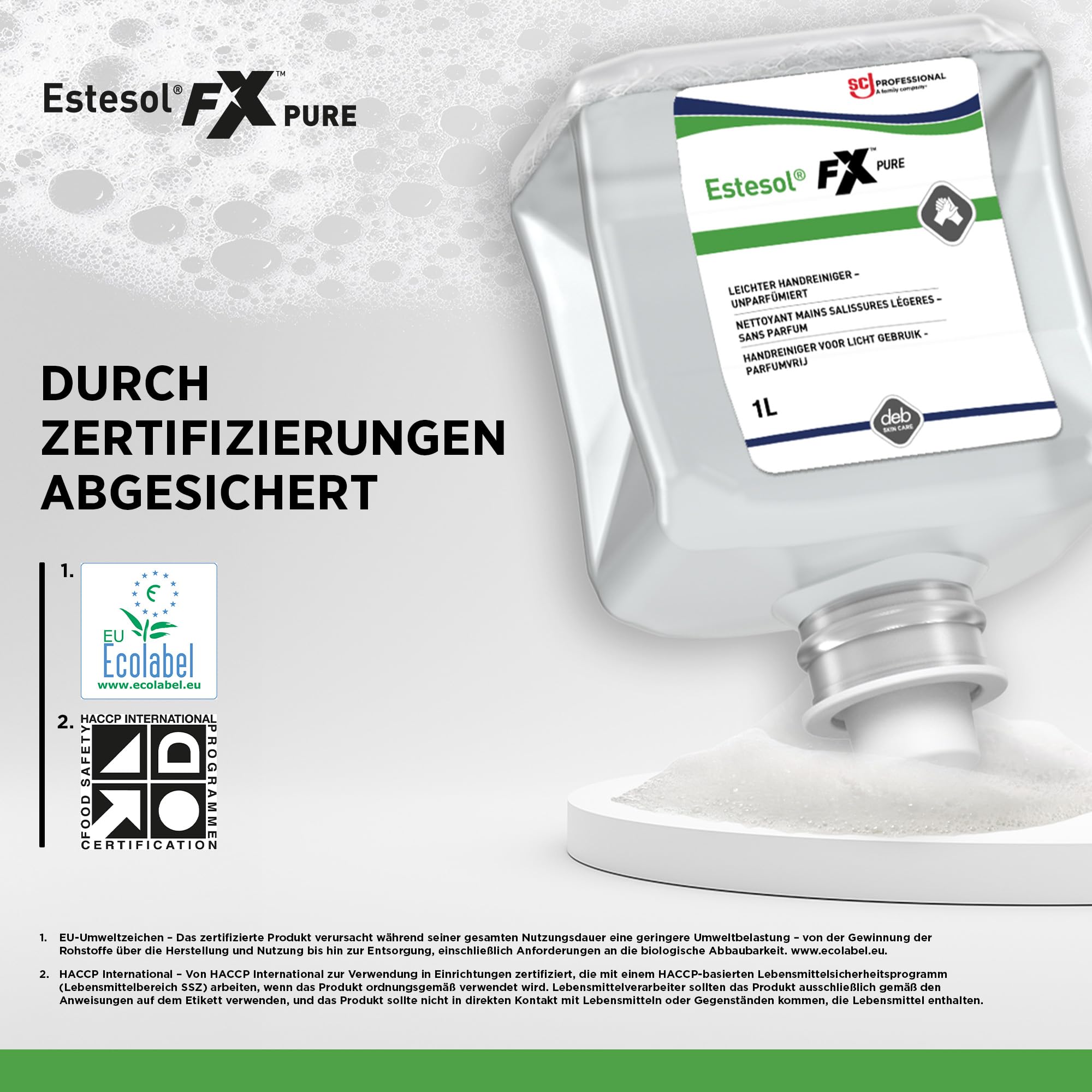 SC Johnson Professional Estesol FX Pure – Lösemittelfreier Power-Schaumhandreiniger – Für leichte bis mittlere Verschmutzungen – Parfümfrei – Kartusche 1 L – Für gewerbliche Anwendung
