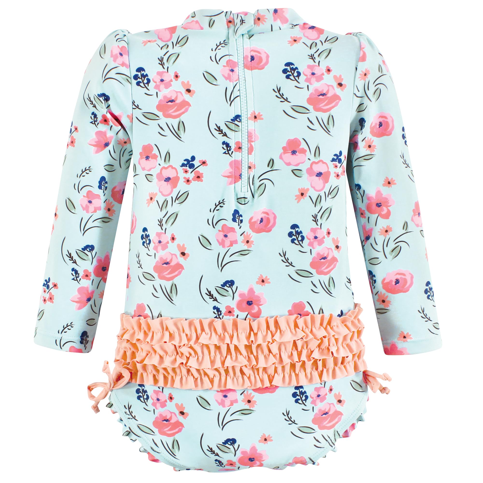 Hudson Baby Baby Girl's Rashguard Toddler Swimsuit, Mint Floral, 5T