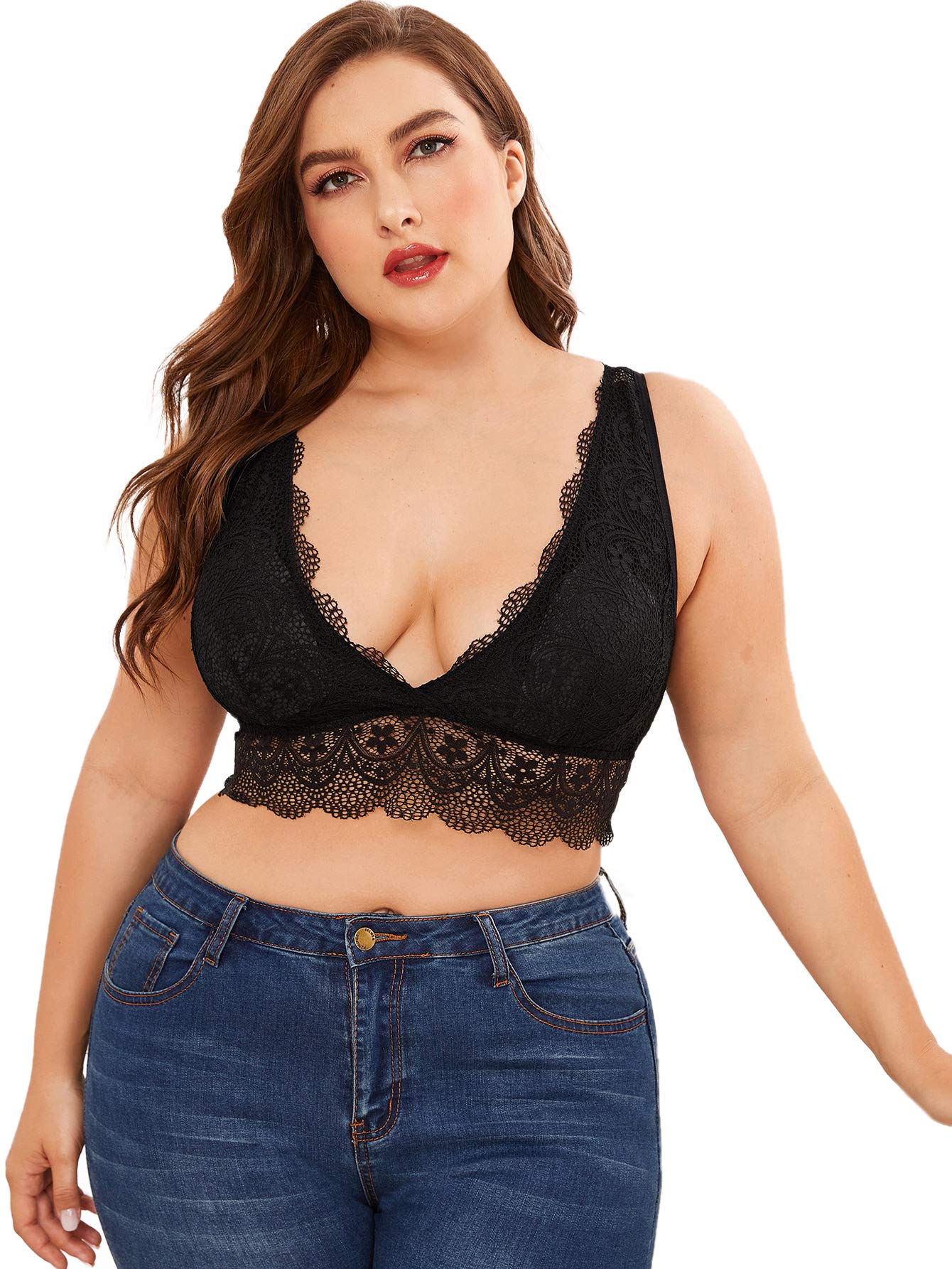 Women's Plus Size Sexy Sheer Lace Strappy Bralette Bra Lingerie