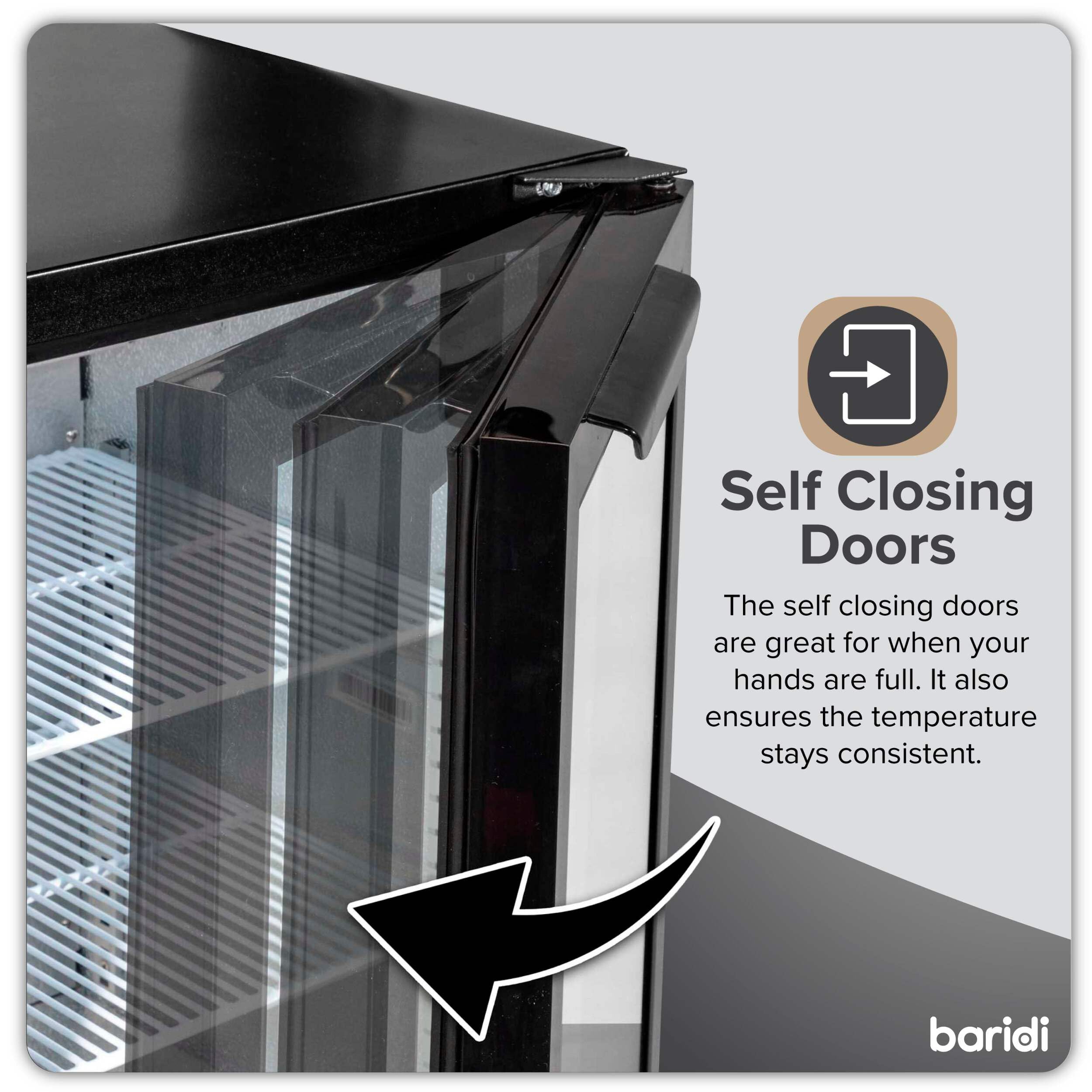 Baridi Back Bar Drinks Fridge with Hinged Double Door, 190L Capacity - DH272 — view 7